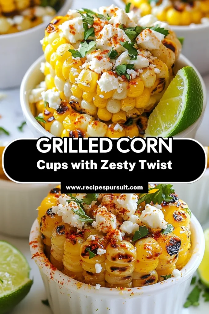 Savor the summer with this Zesty Grilled Corn Recipe! These chili lime corn cups are the perfect combination of fresh corn salad and bold flavors. Easy to make, this grilled corn on the cob dish transforms simple ingredients into a stunning side. Ready in just 25 minutes, it's ideal for barbecues, picnics, or a quick side dish. Don't miss out—try it today! Save this recipe and impress your guests! #GrilledCorn #SummerSideDish #CornRecipe #ChiliLime