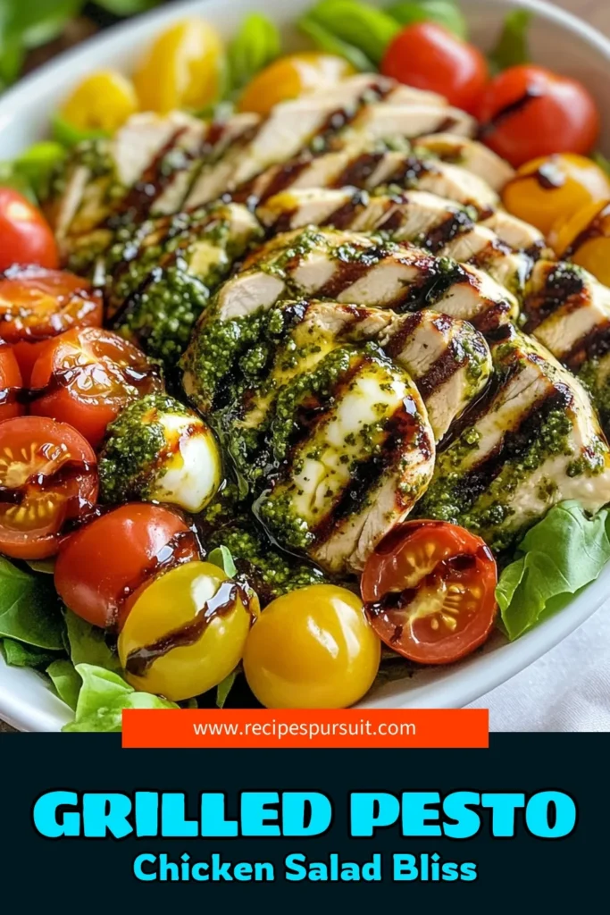Dive into this refreshing Pesto Chicken Caprese Salad, the perfect Grilled Chicken Salad Recipe for any occasion! Combining juicy grilled chicken, vibrant cherry tomatoes, and creamy mozzarella, this Basil Pesto Salad is a delicious way to enjoy a Healthy Caprese Salad. Ready in just 30 minutes, it's an Easy Chicken Salad Recipe that will impress your guests. Don't miss out—save this recipe and savor the flavors! #PestoChicken #HealthySalad #GrilledChicken #EasyRecipes
