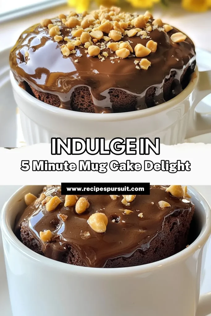 Satisfy your sweet tooth in minutes with this Chocolate Peanut Butter Mug Cake! This easy mug cake recipe is perfect for a quick dessert, made in the microwave for a single serving. Enjoy rich chocolate flavors combined with creamy peanut butter for an indulgent treat. Ready in just 1 minute 15 seconds, it's the ultimate microwave chocolate cake. Try this quick dessert recipe today! #ChocolatePeanutButterMugCake #MugCake #QuickDessert #MicrowaveDesserts