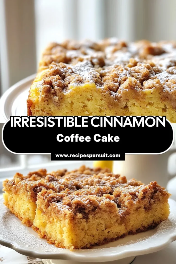 Discover the ultimate Cinnamon Coffee Cake recipe with this delicious Cinnamon Streusel Coffee Cake. This easy coffee cake combines a moist homemade cinnamon cake with a crumbly streusel topping that includes nuts for the best coffee cake experience. Perfect for breakfast or coffee breaks, it's sure to impress! Try this recipe today and enjoy a slice of comfort. Save this recipe for later! #CinnamonCoffeeCake #StreuselCoffeeCake #EasyCoffeeCake #HomemadeCinnamonCake