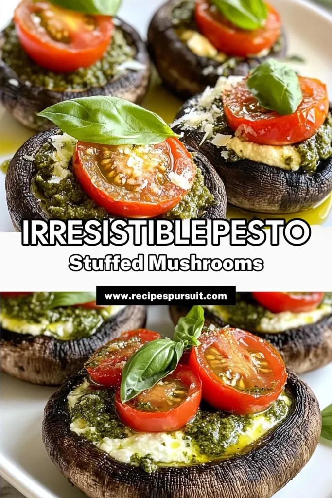 Discover an irresistible recipe for Pesto Ricotta Stuffed Portobello Mushrooms! These pesto stuffed mushrooms are a delicious vegetarian delight, perfect for any occasion. This easy stuffed mushrooms recipe combines creamy ricotta, fresh pesto, and savory cherry tomatoes for a tasty twist on baked Portobello mushrooms. Impress your guests or enjoy a flavorful meal at home! Save this Ricotta mushroom recipe for a delightful dining experience. #PestoStuffedMushrooms #VegetarianRecipes #BakedMushrooms #EasyRecipes