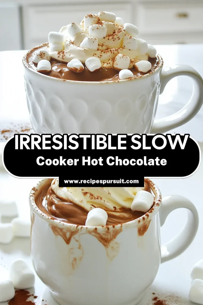 Indulge in the rich, creamy delight of Decadent Slow Cooker Hot Chocolate that will warm your heart! This easy recipe combines whole milk, heavy cream, chocolate chips, and cocoa for a luscious drink perfect for chilly nights. Just a few simple steps in your slow cooker, and you'll have a cozy treat topped with whipped cream and marshmallows. Click to explore the full recipe and make your winter nights sweeter! #SlowCookerRecipes #HotChocolateRecipe #WinterDrinks #CozyTreats