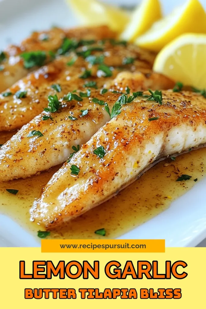 Discover how to make Garlic Butter Lemon Tilapia, a delightful dish that's perfect for a quick seafood dinner! This Lemon Garlic Fish Recipe features juicy tilapia fillets sautéed in a rich garlic butter sauce—ideal for busy weeknights. Enjoy this easy tilapia recipe that's not only delicious but healthy too. Ready in just 20 minutes, it's a must-try for fish lovers. Save this recipe for a healthy lemon butter fish experience! #GarlicButterTilapia #EasyTilapiaRecipes #QuickSeafoodDinner #HealthyLemonButterFish
