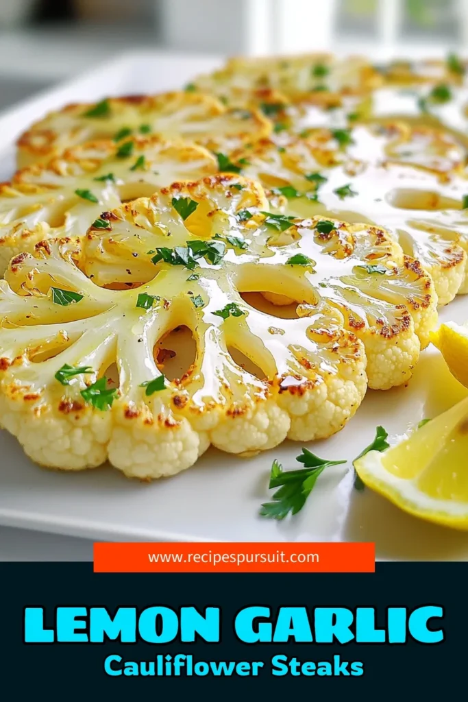 Try this delicious Lemon Garlic Roasted Cauliflower Steaks recipe that’s bursting with flavor! With simple ingredients and easy steps, you can create a stunning dish that's perfect for any meal. Follow the guide to roast these mouthwatering steaks until golden brown and beautifully crispy. Don’t miss out on this healthy and satisfying vegetarian option – click to explore the full recipe and bring vibrant taste to your table! #CauliflowerSteaks #HealthyRecipes #VeganEats #PlantBasedCooking