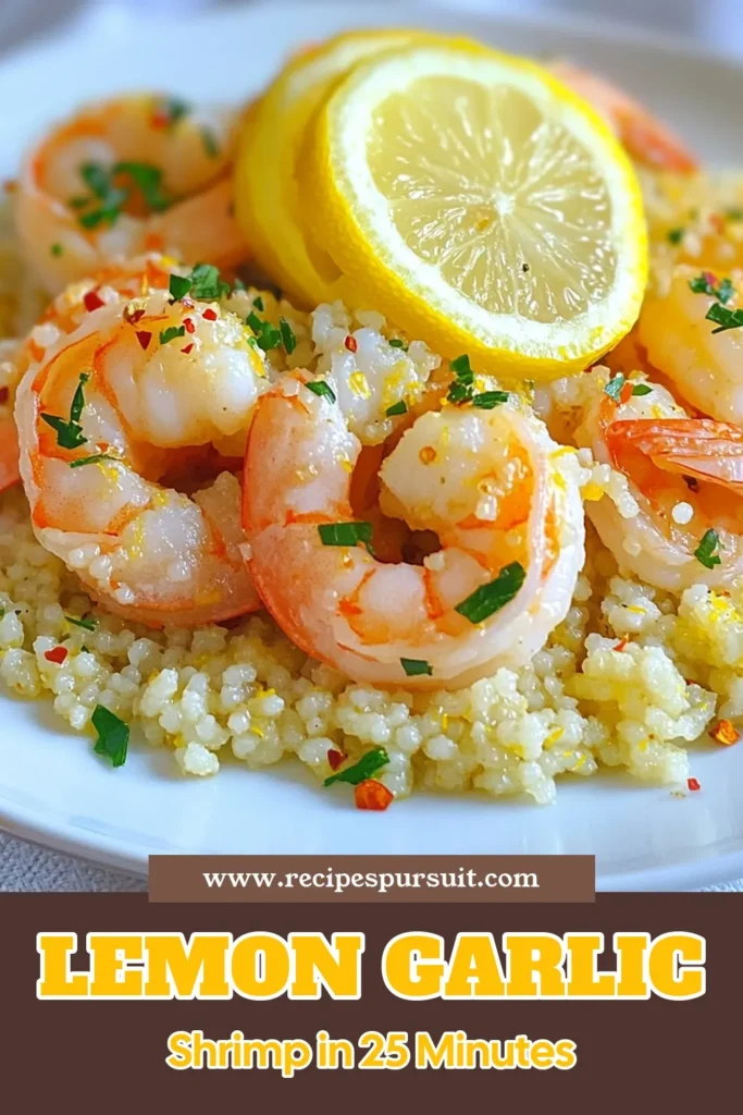 Looking for a quick seafood dinner? This Lemon Garlic Shrimp Couscous recipe is your answer! Whip up a delightful Mediterranean shrimp dish in just 25 minutes, featuring plump shrimp and fluffy couscous. It's a healthy shrimp and couscous recipe that's bursting with flavor and perfect for weeknight meals. Save this easy lemon garlic shrimp recipe for a tasty, nutritious dinner that impresses! #shrimpcouscous #quickdinner #seafoodrecipe #Mediterraneanfood