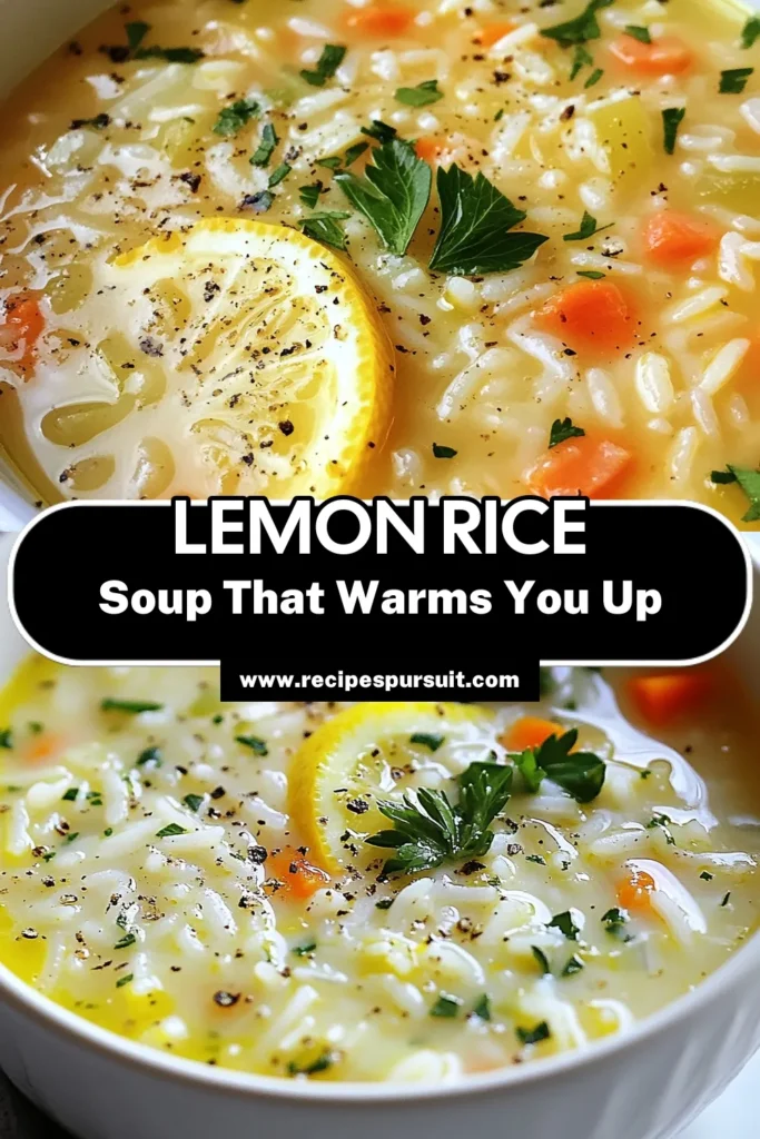 Discover the warmth of Greek Lemon Rice Soup, a comforting soup recipe perfect for any meal. This easy soup with eggs combines jasmine rice and fresh lemon juice for a zesty twist. Packed with wholesome ingredients like carrots and celery, this healthy Greek soup is both nourishing and delicious. Try this lemon rice soup recipe today and savor every spoonful! Save the recipe for your next cozy night in! #GreekLemonRiceSoup #EasySoupWithEggs #ComfortingSoupRecipes #HealthyGreekSoup