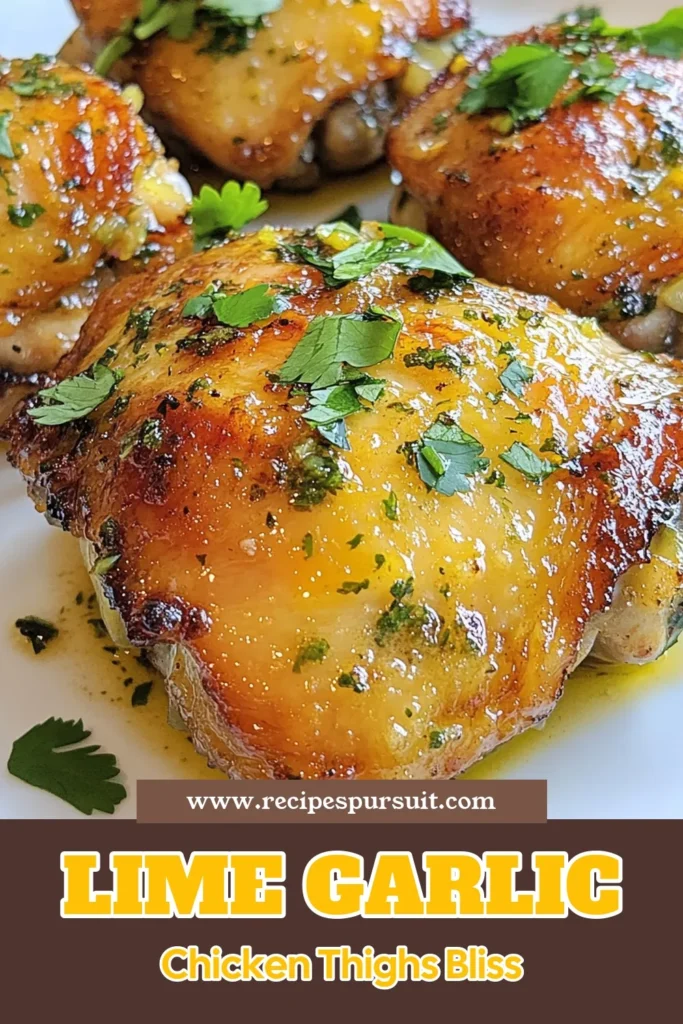 Discover the deliciousness of Garlic Lime Chicken Thighs with this easy chicken thigh marinade that guarantees flavor and tenderness. This roasted chicken thighs recipe features perfectly crispy baked chicken thighs marinated in a zesty lime garlic blend. It's the perfect dish for any dinner table! Ready in just 45 minutes, this lime garlic chicken recipe is a must-try. Save to your favorites for a flavor-packed meal! #GarlicLimeChicken #ChickenThighs #EasyRecipes #CookingIdeas