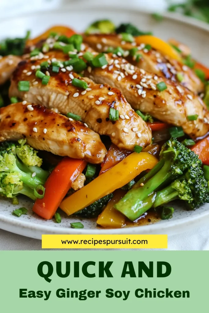 Discover the deliciousness of Ginger Soy Chicken Stir Fry, the perfect quick stir fry meal! This easy ginger soy chicken recipe combines tender chicken with vibrant veggies and savory soy sauce for a healthy chicken stir fry your family will love. In just 30 minutes, you can whip up this recipe that balances flavor and nutrition. Save this for a weeknight dinner that’s both satisfying and simple! #GingerChickenStirFry #QuickStirFryMeals #HealthyChickenStirFry #EasyGingerSoyChicken