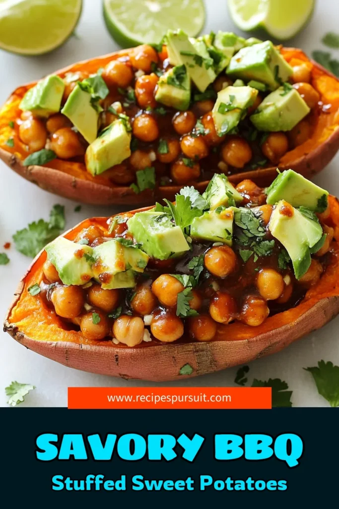 Indulge in delicious BBQ chickpea stuffed sweet potatoes for a nutritious and satisfying meal! This recipe features sweet potatoes filled with a flavorful BBQ chickpea mixture, making it one of the best vegan sweet potato recipes. Perfect for healthy stuffed potato meals, it pairs wonderfully with avocado for a delightful sweet potato and avocado dish. Try it today and elevate your dinner game! Save this recipe for your next cooking adventure! #BBQChickpeaRecipes #VeganSweetPotatoRecipes #HealthyEating #StuffedPotatoes