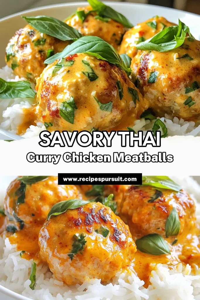 Explore the delicious world of Thai cuisine with these Thai red curry chicken meatballs. This ground chicken meatballs recipe is simple and infused with coconut milk for a rich, creamy taste. Enjoy this easy Thai curry dish any night of the week. Perfectly savory and vibrant, it's a must-try! Save this Thai meatball recipe for an unforgettable dinner that will impress everyone. #ThaiRedCurry #CoconutMilkMeatballs #EasyThaiCurry #ThaiMeatballRecipe