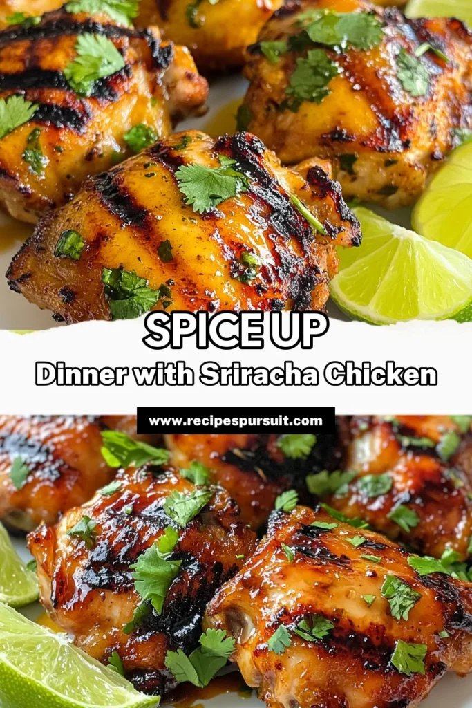 Get ready to spice up your dinner with this Sriracha Honey Lime Chicken recipe! This flavorful grilled chicken combines a spicy chicken marinade with honey and lime for a deliciously easy chicken thighs recipe. Perfect for a summer BBQ or a quick weeknight meal, it's sure to impress. Marinate your chicken for optimal flavor and grill to perfection! Try this mouthwatering dish today! #SrirachaHoneyLimeChicken #GrilledChickenRecipe #SpicyMarinade #EasyChickenThighs