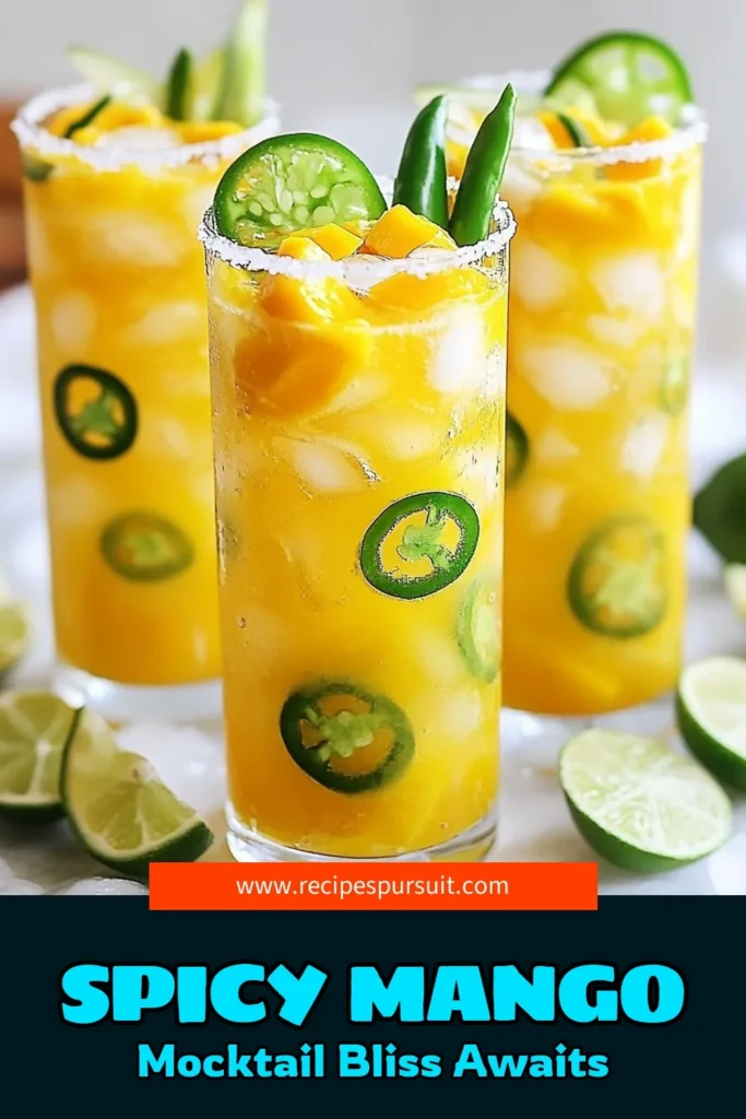 Looking for a refreshing mocktail? Try this Mango Jalapeño Margarita Mocktail! This delicious non-alcoholic margarita combines ripe mango, spicy jalapeño, and zesty lime for an unforgettable flavor. Perfect for warm days or any gathering, it's a fantastic addition to your collection of refreshing mocktail recipes. Impress your guests with this spicy mango drink that’s super easy to make at home. Save this recipe for your next get-together! #MocktailRecipes #MargaritaMocktail #SpicyDrink #HomemadeMocktails