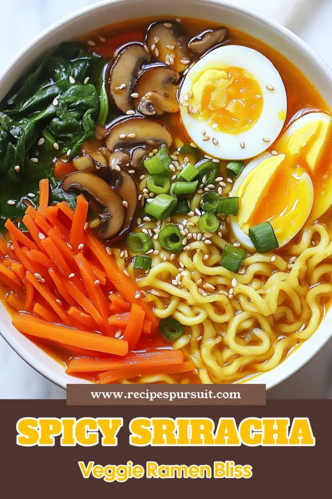 Discover the ultimate Spicy Veggie Ramen Recipe with a kick! This easy vegetarian ramen uses Sriracha ramen noodles and fresh vegetables like shiitake mushrooms, red bell pepper, and spinach for a healthy spicy ramen that’s ready in just 25 minutes. Perfect for a quick meal, this instant ramen with vegetables will warm your soul. Save this delicious recipe for your next craving! #SpicyRamen #VeggieRamen #HealthyRecipes #EasyRamen