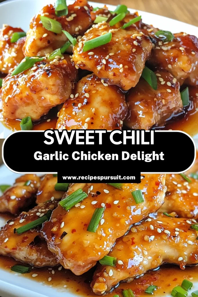 Discover the deliciousness of sweet chili garlic chicken! This easy chicken recipe features juicy, marinated chicken baked with sweet chili sauce, making it a perfect garlic chicken dinner idea for busy weeknights. Elevate your meals with this flavorful dish that's sure to impress. Ready to make a memorable dinner? Try this simple recipe today! #SweetChiliGarlicChicken #BakedChicken #EasyChickenRecipes #MarinatedChickenRecipes