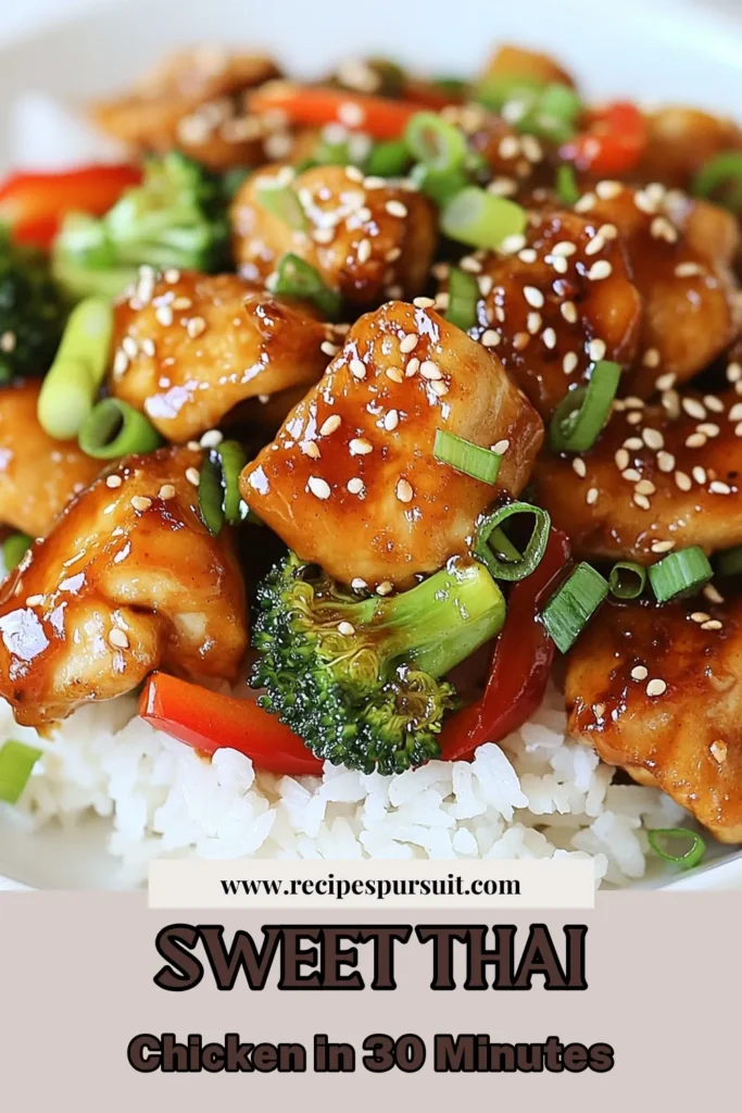 Discover the best Sweet Thai Chili Chicken recipe that elevates your weeknight meals! This easy Thai chicken stir fry combines juicy chicken with sweet chili sauce for a flavor-packed dish that's perfect for quick dinner recipes. Ready in just 40 minutes, you'll love this effortless chicken with sweet chili sauce served over fluffy jasmine rice. Save this recipe for your next family dinner! #SweetThaiChiliChicken #EasyChiliChicken #ThaiStirFry #QuickDinnerRecipes