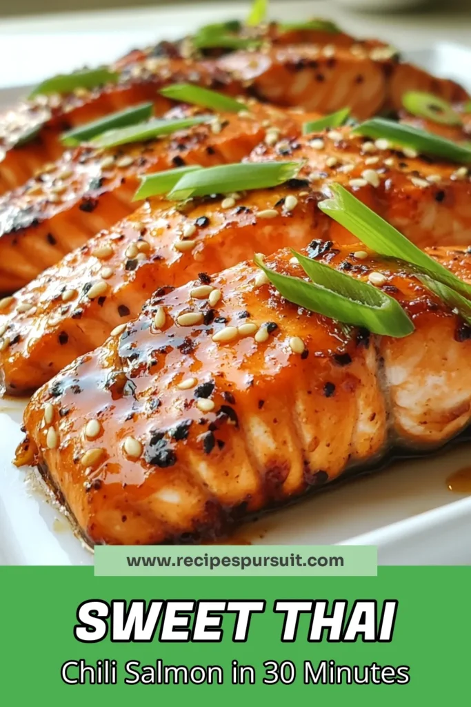 Discover the delightful flavors of Sweet Thai Chili Salmon with this easy baked salmon recipe! Perfect for healthy salmon dinners, this Asian-inspired salmon recipe features a delicious marinade made with sweet Thai chili sauce, soy sauce, and fresh ingredients. Get ready to impress your family and friends with this quick and savory dish that’s full of flavor. Save this recipe for a weeknight delight! #SweetThaiChiliSalmon #HealthySalmonDinners #AsianInspired #EasyBakedSalmon