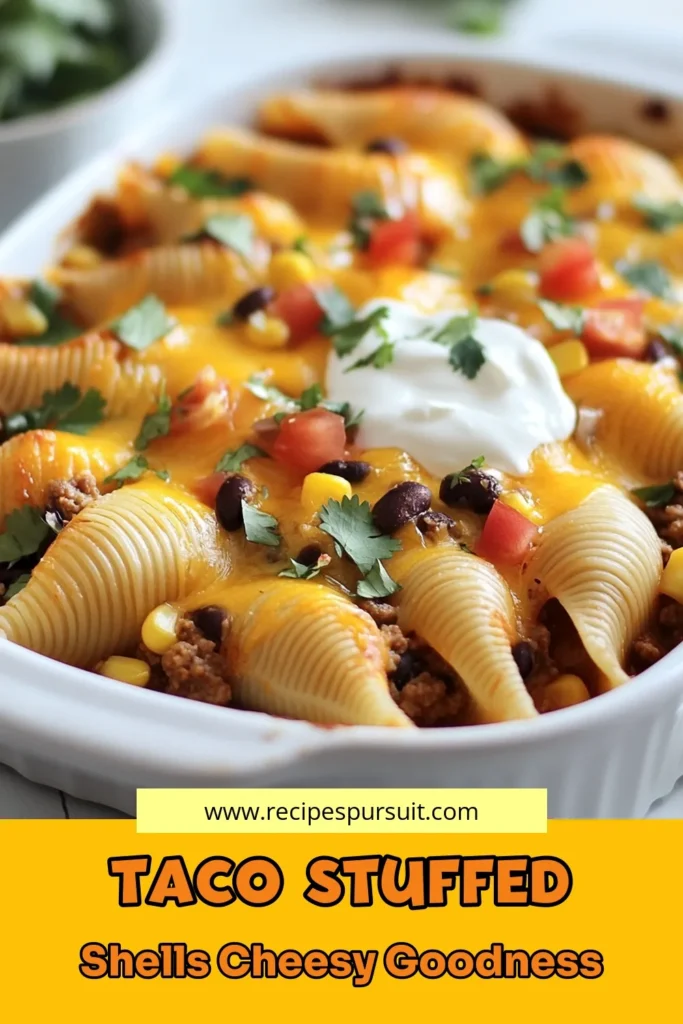 Savor the deliciousness of Cheesy Taco Stuffed Shells, an easy dinner recipe the whole family will love! This stuffed pasta shells recipe features juicy ground beef, savory beans, and melted cheddar, creating a mouthwatering meal that's perfect for busy nights. Baked cheesy shells come together in just 45 minutes! Try this delectable dish tonight and save it for later! #CheesyTacoStuffedShells #EasyDinnerRecipes #StuffedPasta #BakedCheesyShells