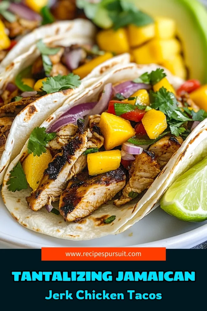Discover the bold flavors of Spicy Jamaican Jerk Chicken Tacos with this easy Jamaican Jerk Chicken Recipe! Marinated in zesty jerk seasoning and grilled to perfection, these Tacos with Jerk Seasoning are a delicious twist on traditional tacos. Pair with fresh mango and avocado for a refreshing touch. Perfect for gatherings or a weeknight dinner. Try these Grilled Chicken Tacos today and elevate your taco night! #JerkChicken #Tacos #MangoAvocado #Grilling