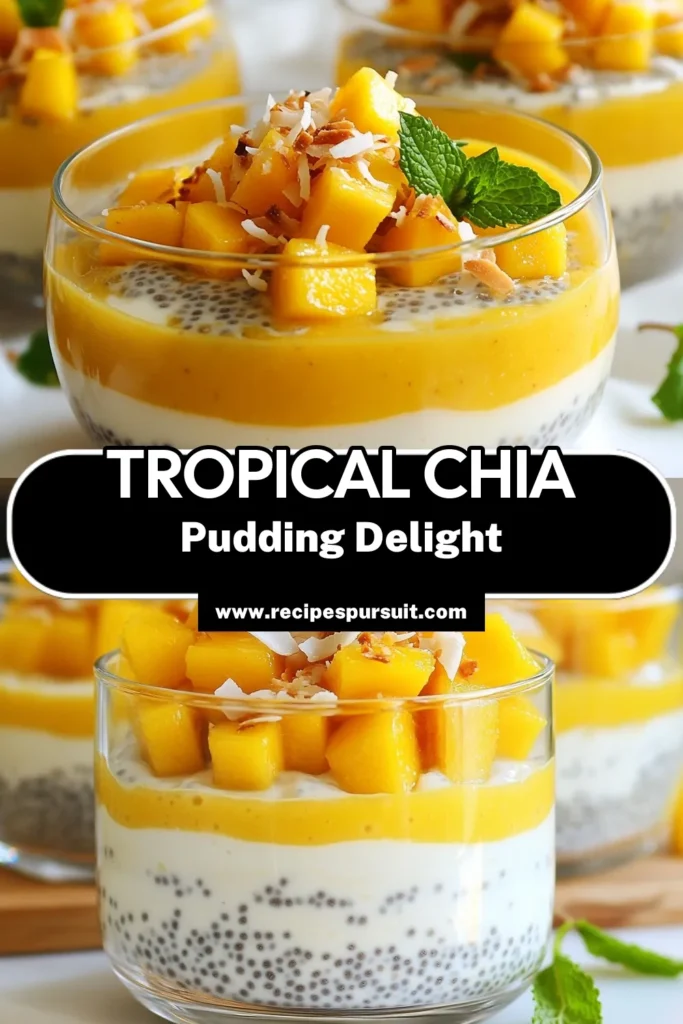 Indulge in the tropical flavors of Mango Coconut Chia Pudding with this easy chia pudding recipe! Perfect as a healthy coconut milk dessert, this vegan chia seed pudding recipe combines creamy coconut milk, almond milk, and sweet mango for a refreshing treat. Enjoy a guilt-free plant-based mango dessert that's delicious and satisfying. Save this recipe for a nutritious snack or dessert! #MangoCoconutChiaPudding #VeganDessert #HealthyRecipes #PlantBased