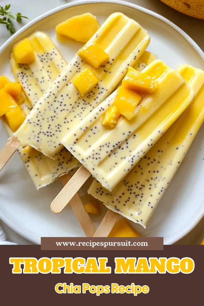 Craving a delightful treat? Try this Mango Coconut Chia Pops recipe that combines the sweetness of ripe mangoes and the creaminess of coconut milk! These healthy chia pops make the perfect dairy-free mango popsicles, packed with nutrients. Enjoy tropical chia pudding pops that are not only vegan but also incredibly refreshing. Perfect for summer! Save this recipe for a delicious snack or dessert. #ChiaPops #DairyFree #VeganDessert #TropicalTreats