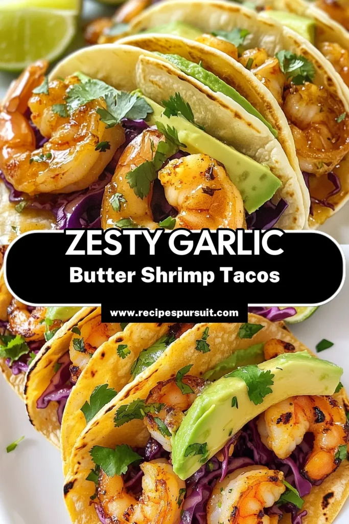 Discover the deliciousness of garlic butter shrimp tacos with this easy shrimp taco recipe! Perfect for busy weeknights, these quick seafood tacos include tender shrimp sautéed in garlic butter, topped with crunchy red cabbage and creamy avocado. Serve in warm corn tortillas for a flavorful treat that's sure to impress. Don't miss out on creating these amazing shrimp taco toppings. Save this recipe now and delight your taste buds! #ShrimpTacos #SeafoodRecipes #TacoTuesday #EasyDinnerIdeas