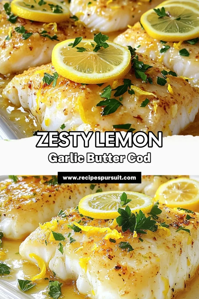 Delicious Lemon Garlic Butter Cod is a must-try for seafood lovers! This simple recipe combines tender cod fillets with a zesty butter sauce for an unforgettable meal. In just 25 minutes, you can impress your family with this flavorful dish that's perfect for any occasion. Click through to discover the full recipe and bring a burst of flavor to your dinner table tonight! #LemonGarlicButterCod #SeafoodRecipe #HealthyEating #EasyRecipes