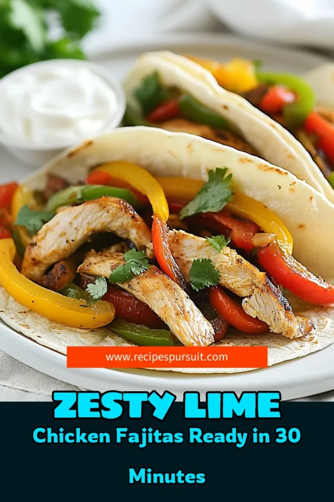 Discover the ultimate Zesty Lime Chicken Fajitas recipe that’s quick, easy, and packed with flavor! These healthy fajitas are made with marinated chicken, vibrant bell peppers, and a zesty lime chicken marinade that will elevate your dinner game. Perfect for busy nights, this chicken fajitas recipe is sure to please everyone. Try them tonight and enjoy a delicious meal! Save this recipe for later! #ZestyLimeChickenFajitas #QuickChickenFajitas #HealthyFajitas #ChickenFajitasRecipe