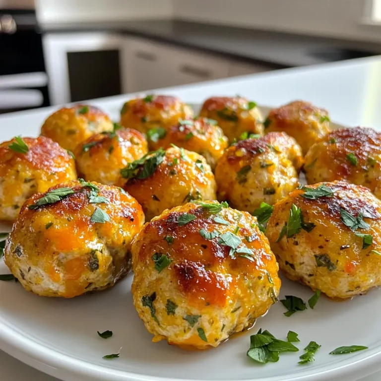 - 1 lb ground chicken - 3 cloves garlic, minced - 1/4 cup fresh parsley, chopped - 1/4 cup fresh basil, chopped - 1/4 cup grated Parmesan cheese - 1/2 cup breadcrumbs - 1 large egg - 1 teaspoon onion powder - 1 teaspoon dried oregano - Salt and pepper, to taste - 2 tablespoons olive oil (for cooking) - Marinara sauce (for serving) - 1/4 cup = 4 tablespoons - 1/2 cup = 8 tablespoons - 1 teaspoon = 1/3 tablespoon - Ground chicken: Look for lean options, like organic or free-range. - Garlic: Fresh garlic gives the best flavor. Avoid jarred garlic. - Fresh herbs: Use organic herbs for a brighter taste. - Parmesan cheese: Grated or shredded Parmigiano-Reggiano is ideal. - Breadcrumbs: Choose plain or Italian-style for added flavor. These ingredients come together to create a meal that is both simple and flavorful. The combination of fresh herbs and garlic makes every bite delicious. Plus, the meatballs are easy to prepare, making them a great option for any weeknight dinner. {{ingredient_image_1}} To start, gather all your ingredients. You will need: - 1 lb ground chicken - 3 cloves garlic, minced - 1/4 cup fresh parsley, chopped - 1/4 cup fresh basil, chopped - 1/4 cup grated Parmesan cheese - 1/2 cup breadcrumbs - 1 large egg - 1 teaspoon onion powder - 1 teaspoon dried oregano - Salt and pepper, to taste - 2 tablespoons olive oil (for cooking) - Marinara sauce (for serving) In a large bowl, add the ground chicken, minced garlic, and chopped herbs. Then mix in the Parmesan cheese, breadcrumbs, egg, onion powder, dried oregano, and salt and pepper. Use your hands to combine until everything is mixed well. Preheat your oven to 400°F (200°C). While the oven heats, form the chicken mixture into small meatballs. Aim for about 1 inch in size. Place the meatballs on a baking sheet lined with parchment paper. In a skillet, add olive oil and heat it over medium. Sear the meatballs for 2-3 minutes on each side. This step gives them a nice golden color. After searing, place the meatballs back on the baking sheet. Bake them in the oven for 15-20 minutes. To ensure your meatballs are safe to eat, check their internal temperature. You want them to reach 165°F (74°C). This is key for ground chicken to kill any harmful bacteria. Use a meat thermometer for accuracy. Once they are done, you can serve your meatballs with marinara sauce or on pasta. Enjoy the flavorful meal! To make meatballs that are all the same size, use a cookie scoop. This tool helps you get even portions. Aim for about one inch in diameter. Once you scoop, roll each ball gently in your hands. This helps them hold together while cooking. If the mixture feels too wet, add a bit more breadcrumbs. A few tools make this recipe easy. First, use a large mixing bowl for your ingredients. A sturdy skillet is great for searing meatballs. A baking sheet lined with parchment paper helps with clean-up. Lastly, a meat thermometer ensures your meatballs cook safely to 165°F (74°C). Fresh herbs make a big difference in taste. Use parsley and basil for a bright flavor. You can add oregano for warmth. Don't forget salt and pepper to enhance all the flavors. You can also try adding a pinch of red pepper flakes for heat. Experimenting with different herbs can lead to tasty surprises! Pro Tips Chill the Mixture: Refrigerate the meatball mixture for 30 minutes before forming them. This helps the meatballs hold their shape while cooking. Use Fresh Herbs: Fresh herbs greatly enhance the flavor. If possible, opt for fresh parsley and basil instead of dried for a more vibrant taste. Don’t Overmix: Mix the ingredients just until combined. Overmixing can lead to tough meatballs, so handle the mixture gently. Test for Flavor: Before baking all the meatballs, fry a small test meatball to check the seasoning. Adjust salt and pepper as needed. {{image_2}} You can swap the ground chicken for other proteins. Ground turkey works well and keeps it light. Ground beef adds a richer flavor. If you want a meat-free option, try lentils or chickpeas. These are great for a vegetarian twist. Each protein brings its own taste and texture. Adjust cooking times based on what you choose. Many herbs and spices can amp up your meatballs. Try adding thyme or rosemary for a woodsy flavor. Smoked paprika can add a nice kick. You can also experiment with cilantro or dill. These herbs give a fresh taste that brightens the dish. Mixing in some red pepper flakes adds heat. Be creative and make it your own! Garlic herb chicken meatballs are super versatile. Serve them over pasta with marinara sauce for a classic meal. They also shine in a fresh salad with greens and veggies. If you want something different, place them in a sub roll. Add cheese and marinara for a tasty meatball sub. You can even serve them as party bites with toothpicks. The options are endless! To store leftover meatballs, let them cool first. Place them in a clean, airtight container. You can keep them in the fridge for up to three days. If you want them to last longer, freezing is a great option. To freeze meatballs, arrange them in a single layer on a baking sheet. Freeze them for about one hour. Once they are firm, transfer the meatballs into freezer bags. Label the bags with the date. They can stay in the freezer for up to three months. To reheat your meatballs, you can use the oven or microwave. Preheat the oven to 350°F (175°C) and bake for about 10-15 minutes. If using the microwave, place them on a microwave-safe plate and heat for 1-2 minutes. Make sure they are hot all the way through before serving. Enjoy your flavorful meal! You can tell chicken meatballs are cooked by checking their color and temperature. When they turn golden brown outside, they are close to being done. Use a meat thermometer to check the inside temperature. It should reach 165°F (74°C). This ensures they are safe to eat. Yes, you can use dried herbs in place of fresh herbs. Dried herbs have a stronger flavor, so use less. A good rule is to use one-third of the amount. If a recipe calls for 1/4 cup of fresh herbs, use about 1 tablespoon of dried herbs. This helps keep the taste balanced. Garlic herb chicken meatballs go well with many sides. Here are some tasty options: - Pasta: Serve with marinara or a light olive oil sauce. - Salad: A fresh green salad adds crunch and freshness. - Rice: Fluffy rice can soak up the flavors. - Vegetables: Roasted or steamed veggies add color and nutrition. Pairing these sides makes for a complete and yummy meal. You now have all the tools to make great chicken meatballs. We covered the key ingredients, measurements, and brands. You learned step-by-step cooking methods, including safe temperatures. Helpful tips and tricks will help you shape and flavor your meatballs perfectly. We explored variations using different proteins and herbs for fun twists. Lastly, you know how to store, freeze, and reheat your tasty leftovers. Embrace your cooking journey. With these insights, you’ll create delicious meals for yourself and others. Enjoy this tasty adventure!
