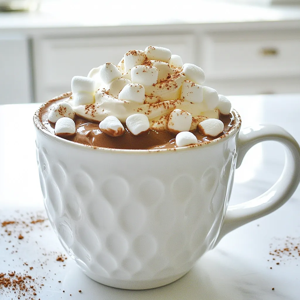 - 4 cups whole milk - 1 cup heavy cream - 1 cup semi-sweet chocolate chips - 1/2 cup unsweetened cocoa powder - 1/2 cup sugar - 1 teaspoon vanilla extract - 1/4 teaspoon salt - Whipped cream and marshmallows for topping Whole milk provides a rich base. It gives the hot chocolate its creamy texture. Heavy cream adds more richness and makes it extra smooth. Semi-sweet chocolate chips melt beautifully, adding deep chocolate flavor. Unsweetened cocoa powder enhances the chocolate taste and gives a nice depth. Sugar sweetens the mix, balancing the chocolate's richness. Vanilla extract adds warmth and a hint of sweetness. Salt brings out all the flavors, making each sip more enjoyable. You can swap whole milk for almond milk or oat milk for a lighter version. Heavy cream can be replaced with coconut cream for a dairy-free option. If you prefer dark chocolate, use dark chocolate chips. You can use honey or maple syrup instead of sugar for a natural sweetener. If you are out of vanilla, try almond extract for a tasty twist. To start, gather your ingredients. You will need: - 4 cups whole milk - 1 cup heavy cream - 1 cup semi-sweet chocolate chips - 1/2 cup unsweetened cocoa powder - 1/2 cup sugar - 1 teaspoon vanilla extract - 1/4 teaspoon salt - Whipped cream and marshmallows for topping Next, pour the whole milk and heavy cream into your slow cooker. Stir them together well. This mix gives your hot chocolate a rich base. Now, add the chocolate chips, cocoa powder, sugar, vanilla extract, and salt. These key ingredients create a deep, chocolate flavor. Set your slow cooker to low heat. Cover it with the lid and let it cook for about 2-3 hours. Stir the mixture every 30 minutes. This helps to melt the chocolate evenly and keeps it from sticking to the bottom. When it’s ready, taste your hot chocolate. If you want it sweeter, feel free to add more sugar. Pour the hot chocolate into mugs. Top each mug with a generous amount of whipped cream and mini marshmallows. For an extra treat, sprinkle some cocoa powder or chocolate shavings on top. This adds a nice touch and makes it look fancy! Enjoy your creamy and rich delight with friends or family. To make the best hot chocolate, use high-quality chocolate chips. Semi-sweet chips give a rich taste. Avoid low-quality brands; they can taste waxy. Stir well while cooking to mix all flavors. This keeps the chocolate from sticking. Taste your hot chocolate before serving. You can always add more sugar if needed. For a fun twist, try adding a pinch of cinnamon or nutmeg. A slow cooker is the best tool for this recipe. It cooks slowly and evenly, which is key for melting chocolate. A good whisk helps combine the ingredients smoothly. Use a ladle to serve hot chocolate easily. Mugs should be sturdy since they will hold hot liquid. If you want to add toppings, make sure to have a spoon handy. You can make this hot chocolate ahead of time. Store it in the fridge after it cools. When ready to serve, reheat it in the slow cooker on low. Stir gently to warm it up evenly. If it seems thick, add a splash of milk to thin it. Top with whipped cream and marshmallows right before serving. This way, your hot chocolate stays creamy and delicious. {{image_2}} You can add fun flavors to your hot chocolate. Mint gives a cool twist. Add a few drops of peppermint extract. You could also toss in crushed candy canes for a festive touch. For a spiced version, try cinnamon or nutmeg. Just sprinkle a bit directly into the mix. Both options make your drink unique and special. If you want a dairy-free or vegan hot chocolate, swap the milk and cream. Use almond milk, coconut milk, or oat milk instead. These options still create a creamy texture. Replace heavy cream with coconut cream for richness. Use dairy-free chocolate chips too. This way, everyone can enjoy this warm drink. Want to get creative with your hot chocolate? Add flavored syrups like caramel or hazelnut. Just a tablespoon can make a big difference in taste. For adults, consider adding a splash of liqueur. Irish cream or peppermint schnapps work well. These add warmth and holiday cheer, making it a cozy treat. To store leftover hot chocolate, let it cool first. Pour it into a clean container with a lid. Glass jars work well for this. Place it in the fridge. It will stay fresh for up to four days. Before serving again, give it a good stir. You can freeze hot chocolate too! Use freezer-safe bags or containers. Make sure to leave some space for expansion. It will last for up to three months in the freezer. When you’re ready to enjoy it, thaw it in the fridge overnight. To reheat your hot chocolate, pour it into a pot. Heat it over low to medium heat. Stir it often to prevent burning. If using a microwave, heat in short bursts. Stir between each burst for even heating. Enjoy it warm with your favorite toppings! Yes, you can use different types of milk. Almond milk, oat milk, or soy milk work well. Each type adds its own flavor. Just keep in mind that using non-dairy milk may change the creaminess. For a rich taste, stick to whole milk or cream whenever possible. To thicken hot chocolate, you can use more cocoa powder or chocolate chips. Adding cornstarch is another option. Mix one tablespoon of cornstarch with two tablespoons of cold water. Stir this mixture into your hot chocolate while heating. It will thicken as it warms. To make your hot chocolate more decadent, try adding flavored syrups like caramel or hazelnut. You can also mix in a spoonful of peanut butter for a nutty twist. For an adult version, consider adding a splash of liqueur, like Bailey's or Kahlua. Topping with whipped cream, chocolate shavings, or even a sprinkle of sea salt will also elevate the flavor. This blog post covered the essentials for making hot chocolate. We explored ingredients, important steps, and helpful tips. You learned about variations, how to store leftovers, and answers to common questions. Hot chocolate is simple and fun to make. Use your favorite flavors and enjoy! Get creative, explore new options, and share with friends. Your perfect cup of hot chocolate awaits. Enjoy every sip!