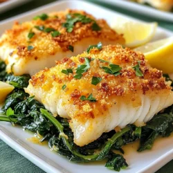 - 4 cod fillets (about 6 ounces each) - 1 cup grated Parmesan cheese - 1/2 cup breadcrumbs (Panko for extra crunch) - 2 tablespoons fresh parsley, chopped - 1 lemon, zested and juiced - 2 tablespoons Dijon mustard - 1 tablespoon olive oil - 1 teaspoon garlic powder - Salt and pepper to taste Gather these ingredients before you start cooking. Fresh cod is key for great taste. I love using Panko breadcrumbs. They give the crust a nice crunch. You can find them in most grocery stores. Fresh parsley adds a pop of color and flavor. Use a zester for the lemon to get the best zest. The mustard mixture adds a wonderful tang. It helps the crust stick too. Having everything prepped makes cooking easier and more fun! {{ingredient_image_1}} - Preheat the oven to 425°F (220°C). - Line a baking sheet with parchment paper. This makes cleanup easy. - In a bowl, combine: - 1 cup grated Parmesan cheese - 1/2 cup breadcrumbs (I prefer Panko for extra crunch) - 2 tablespoons fresh parsley, chopped - Zest from 1 lemon - 1 teaspoon garlic powder - Salt and pepper to taste - Mix these ingredients until they blend well. Set this mixture aside. - In a small bowl, whisk together: - 2 tablespoons Dijon mustard - 1 tablespoon olive oil - Juice from 1 lemon - Whisk until well combined. This adds great flavor. - Pat 4 cod fillets dry with paper towels. This helps the crust stick. - Season both sides of the cod with salt and pepper. - Place the fillets on the baking sheet. Brush the mustard mixture on top of each fillet. - Press the Parmesan breadcrumb mixture onto each fillet. Make sure it coats evenly. - Bake in the preheated oven for about 12-15 minutes. - Look for the fish to be opaque and flaky. The crust should turn golden brown. For a crispy crust, use Panko breadcrumbs. They give the cod a delightful crunch. Mix them well with the Parmesan cheese for the best results. This combination creates a golden, tasty top that everyone will love. Herbs and spices can enhance the flavor. Try adding dried oregano or thyme to the breadcrumb mix. You might also use some paprika for a mild kick. Don’t forget to taste as you go. This way, you can adjust the flavors to your liking. Plating is key for a great meal. Serve the Parmesan crusted cod on a bed of sautéed spinach or alongside roasted vegetables. Add lemon wedges on the side for a splash of color. A sprinkle of fresh parsley will brighten the dish. This makes your meal look as good as it tastes! Pro Tips Use Fresh Ingredients: Fresh cod fillets will enhance the flavor and texture of your dish, so choose the freshest fish available. Adjust the Crust: For added flavor, consider mixing in some grated lemon peel or a pinch of red pepper flakes into the breadcrumb mixture. Don't Overcook: Keep an eye on your cod while baking; it's done when it flakes easily with a fork, usually around 12-15 minutes. Pair with Sides: This dish pairs beautifully with a light salad or steamed vegetables, balancing the richness of the Parmesan crust. {{image_2}} You can easily swap cod for other fish. Haddock works well; it has a similar texture. Tilapia is another great choice. Both have mild flavors that pair nicely with Parmesan. Just adjust your cooking time slightly based on the thickness of the fish. If you need a gluten-free meal, use gluten-free breadcrumbs. They will still give you that nice crunch and flavor. Just make sure to check the labels. Many brands offer tasty options that work well in this recipe. Feel free to get creative with your crust! You can add different herbs like thyme or basil. A sprinkle of paprika can add a nice kick. Lemon zest enhances the freshness. Experiment with your favorite spices to make this dish your own. To keep leftover Parmesan crusted cod fresh, place it in an airtight container. Let it cool to room temperature first. Seal the container tightly and store it in the fridge. Eat the leftovers within 2 to 3 days for best taste. When you reheat cod, you want to keep that crispy crust. The best way is to use an oven. Preheat the oven to 350°F (175°C). Place the cod on a baking sheet. Heat it for about 10-12 minutes, or until warm. You can also use an air fryer for crispiness. Just set it to 350°F (175°C) and cook for about 5-7 minutes. If you want to freeze the cod, wrap each piece in plastic wrap. Then, place it in a freezer-safe bag. Remove as much air as you can before sealing. You can freeze it for up to 2 months. When ready to eat, thaw it in the fridge overnight. Reheat it in the oven to restore the crust. Bake the cod for 12 to 15 minutes at 425°F (220°C). This time allows the fish to cook through and the crust to turn golden brown. The fish should be opaque and flake easily when done. Yes, you can use frozen cod fillets. Thaw them in the fridge overnight for best results. If you're in a hurry, you can run them under cold water for a quick thaw. After thawing, pat them dry and follow the recipe as usual. Great sides include: - Sautéed spinach - Roasted vegetables - Mashed potatoes - Quinoa salad These complement the cod's flavor and add color to your plate. Check for these signs: - The fish turns opaque. - It flakes easily with a fork. - The internal temperature reaches 145°F (63°C). These signs ensure your cod is safe and tasty to eat. You now have a clear path to making delicious Parmesan crusted cod. We covered all the steps: from gathering the ingredients, prepping your oven, to baking until golden brown and crispy. Remember, using Panko breadcrumbs gives you that extra crunch. Don’t hesitate to explore flavor variations or try different fish options. Enjoy your meal, share it with loved ones, and don’t forget to store leftovers properly. Planning ahead makes cooking easier and more fun!