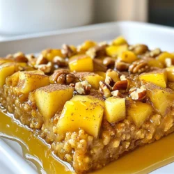 To make a tasty apple cinnamon oatmeal bake, gather these key ingredients: - 2 cups rolled oats - 2 cups almond milk (or any milk of choice) - 2 medium apples, peeled and diced - 1/4 cup maple syrup (or honey) - 1 teaspoon cinnamon - 1/2 teaspoon nutmeg - 1 teaspoon vanilla extract - 1/4 cup chopped walnuts (optional) - 1/4 teaspoon salt - 1/2 teaspoon baking powder Each ingredient adds a special flavor. Rolled oats form the base and give texture. Almond milk makes it creamy. Apples add sweetness and moisture. Maple syrup or honey brings a nice touch of sweetness. Cinnamon and nutmeg offer that warm, cozy spice. Vanilla extract enhances the flavor, while walnuts add a nice crunch. Salt balances all the tastes. Baking powder helps it rise and become fluffy. Feel free to customize this recipe. You can swap almond milk for any milk you like. Try different apples for new flavors. If you want extra crunch, add nuts or seeds. This recipe is fun to make and easy to adapt! {{ingredient_image_1}} 1. Preheat the oven and prepare the baking dish Start by preheating your oven to 350°F (175°C). This warms the oven so your bake cooks evenly. Grease a 9x9-inch baking dish. You can also line it with parchment paper. This helps with easy removal after baking. 2. Mixing the dry and wet ingredients In a large mixing bowl, add 2 cups of rolled oats. Pour in 2 cups of almond milk or any milk you prefer. Add 1/4 cup of maple syrup, 1 teaspoon of cinnamon, and 1/2 teaspoon of nutmeg. Toss in 1 teaspoon of vanilla extract, 1/4 teaspoon of salt, and 1/2 teaspoon of baking powder. Stir everything until well mixed. 3. Incorporating the apples and nuts Next, take 2 medium apples, peel them, and dice them into small pieces. Fold these apple pieces into your oat mixture. If you like nuts, add 1/4 cup of chopped walnuts as well. Gently mix to make sure the apples and nuts spread evenly through the mixture. 4. Baking process Pour the oat mixture into your prepared baking dish. Spread it out evenly across the dish. Slide it into the preheated oven. Bake for 30 to 35 minutes. You want the edges to turn golden and the center to set. Check with a toothpick; it should come out clean. 5. Cooling and serving suggestions When the bake is done, take it out and let it cool for a few minutes. This helps it set better. Cut it into squares for serving. Enjoy it warm! You can drizzle more maple syrup or sprinkle cinnamon on top for extra flavor. - Achieving the right texture To get the best texture, you want a soft yet firm bake. Use rolled oats for a chewy feel. If you want it creamier, add a bit more almond milk. The bake should not be too dry. Aim for a golden top with a slight jiggle in the center. - Adjusting sweetness to taste Sweetness is key for this dish. Start with 1/4 cup of maple syrup. Taste it before baking. If you want it sweeter, add a little more. Remember, the apples will add some natural sweetness too. A little goes a long way! - Choosing the best type of apples For this recipe, I love using Granny Smith apples. They are tart and hold their shape well. You can also try Honeycrisp or Fuji apples. They add a nice sweetness. Just make sure to peel and dice them for even baking. - How to serve and garnish Serve the oatmeal bake warm, cut into squares. A drizzle of maple syrup adds a nice touch. You can also sprinkle extra cinnamon on top for flavor. If you like nuts, add chopped walnuts for crunch. - Pairing suggestions This bake is delicious with a side of yogurt. You can also serve it with fresh fruit. A hot cup of tea or coffee pairs well too. Enjoy it as a cozy breakfast or a sweet snack! Pro Tips Choose Your Apples Wisely: Opt for a mix of sweet and tart apples, such as Honeycrisp and Granny Smith, to create a balanced flavor profile in your bake. Customize Your Milk: Feel free to experiment with different types of milk, like oat or coconut milk, to enhance the flavor and texture of your oatmeal bake. Add a Crunch: For an extra layer of texture, consider sprinkling additional chopped nuts or seeds on top before baking for a delightful crunch. Storage Tips: Store any leftovers in an airtight container in the refrigerator for up to 5 days. Reheat in the oven or microwave for a quick breakfast option! {{image_2}} You can easily change some ingredients in the Apple Cinnamon Oatmeal Bake. If you're looking for dairy-free options, almond milk works well. You can also use oat milk or coconut milk. For a gluten-free dish, simply pick gluten-free oats. If you want a nut-free option, skip the walnuts or swap them for seeds like sunflower seeds. Feel free to replace the apples with other fruits. Pears, bananas, or berries can add a new twist. Each fruit brings its own flavor, making this dish fun to try in different ways. To make the bake even more exciting, consider adding chocolate chips. They melt and create sweet pockets in the dish. You can also sprinkle in extra spices like ginger or allspice for a new taste. Seasonal variations can change the feel of the bake. In fall, you can add pumpkin spice. It pairs nicely with the apples and brings a cozy vibe to your meal. Each twist allows you to enjoy this dish all year long! To store your Apple Cinnamon Oatmeal Bake, wait for it to cool. Cut it into squares. Place these squares in an airtight container. This helps keep them fresh. Store the container in the refrigerator. Your dish will last about 4 to 5 days. If you want to keep it longer, consider freezing it. Reheating is easy. You can use the oven or microwave. For the oven, preheat it to 350°F (175°C). Place your squares on a baking sheet. Heat for about 10 minutes. This helps restore the texture. For the microwave, place one square on a plate. Heat it for 30-60 seconds. Check to make sure it’s warm throughout. Enjoy your cozy treat! Can I make this recipe ahead of time? Yes, you can make this dish ahead of time. Prepare it the night before and store it in the fridge. Then, bake it in the morning. It saves time and makes breakfast easy. How can I freeze apple cinnamon oatmeal bake? To freeze, let the bake cool completely. Cut it into squares. Wrap each square in plastic wrap and place them in a freezer bag. It can last up to three months in the freezer. What can I substitute for maple syrup? If you don’t have maple syrup, use honey or agave syrup. Both give a nice sweetness. You can also use brown sugar mixed with a bit of water for a syrupy texture. Can I use instant oats instead of rolled oats? You can use instant oats, but the texture will be softer. Rolled oats hold their shape better and give a chewier bite. If you prefer softer oatmeal, go for instant oats. What are the nutritional benefits of this recipe? This oatmeal bake is high in fiber from oats and apples. It provides energy and keeps you full longer. The walnuts add healthy fats and protein. Plus, it's a great source of vitamins from the apples and spices. This blog post covers everything about making a delicious apple cinnamon oatmeal bake. You learned about the key ingredients, step-by-step instructions, and helpful tips for great results. I shared variations and storage info to help you get the most out of your dish. With these insights, you can create a tasty treat that fits your taste. Enjoy making and sharing your bake, and feel free to explore all the fun ways to customize it!