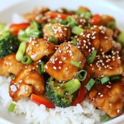 - 500g chicken thighs, boneless and skinless, cut into bite-sized pieces - 1/2 cup sweet Thai chili sauce - 2 tablespoons soy sauce - 1 tablespoon fish sauce - 2 cloves garlic, minced - 1 teaspoon fresh ginger, grated - 1 red bell pepper, thinly sliced - 1 cup broccoli florets - 2 green onions, chopped - Sesame seeds - Cooked jasmine rice Gather these ingredients before you start. Fresh chicken thighs give a tender bite. Sweet Thai chili sauce adds a perfect balance of sweet and spicy. Soy sauce and fish sauce bring depth to the dish. Minced garlic and grated ginger enhance the flavor. They add warmth and brightness. Red bell pepper and broccoli are colorful and nutritious. They cook quickly and stay crisp. For garnishes, chopped green onions add onion flavor and crunch. Sesame seeds give a nutty touch. Serve the chicken over fluffy jasmine rice for a complete meal. This rice soaks up the delicious sauce well. Enjoy the vibrant colors and flavors on your plate! {{ingredient_image_1}} To start, mix the marinade. In a bowl, add the sweet Thai chili sauce, soy sauce, fish sauce, minced garlic, grated ginger, and cornstarch. Stir until smooth. This marinade will give your chicken a wonderful flavor. Next, add the chicken pieces to the bowl. Make sure each piece is well coated in the marinade. Cover the bowl and let it sit for at least 30 minutes. If you have time, marinate it in the fridge for up to 2 hours. This step is key for deep flavor. Now, heat 2 tablespoons of vegetable oil in a large skillet or wok over medium-high heat. Once the oil is hot, add the marinated chicken. Spread it in a single layer. Cook the chicken for about 5 to 7 minutes. Stir occasionally to ensure even cooking. The chicken should turn golden brown and be cooked all the way through. To check if it's done, cut a piece in half. There should be no pink inside, and the juices should run clear. Next, it’s time to add some color and crunch. Toss in the sliced red bell pepper and broccoli florets. Stir-fry these for about 3 to 4 minutes. You want them to be crisp-tender and bright in color. Once the veggies are cooked, pour any remaining marinade into the skillet. Stir everything together to coat it in the sauce. Let it cook for about one more minute. This will thicken the sauce just a bit, making it even more delicious. Now your Sweet Thai Chili Chicken dish is almost ready! To get the best flavor from your chicken, marination is key. First, mix your marinade well. The blend of sweet Thai chili sauce, soy sauce, fish sauce, garlic, ginger, and cornstarch makes a tasty coating. - Best practices for marinating chicken: - Use a large bowl for even coverage. - Make sure each piece of chicken is well coated. - Time recommendations for flavor absorption: - Marinate for at least 30 minutes. - For deeper flavor, aim for 2 hours in the fridge. Choosing the right cooking method matters. A skillet and a wok both work, but each has its own perks. - Skillet vs. wok cooking benefits: - A skillet is great for even cooking and a nice sear. - A wok allows for high heat and quick stir-frying. - Adjusting heat for optimal cooking: - Start with medium-high heat. - Adjust as needed to prevent burning the chicken. Garnishes can elevate your dish. Simple touches can make your meal look stunning. - Suggestions for additional garnishes: - Chopped green onions add color and crunch. - A sprinkle of sesame seeds gives a nice finish. - Pairing options with rice or noodles: - Serve over fluffy jasmine rice for a classic pairing. - Noodles also work well, soaking up the sauce. Pro Tips Marinate for Maximum Flavor: Allowing the chicken to marinate for at least 30 minutes, or up to 2 hours, enhances the flavors and tenderizes the meat. Use Fresh Ingredients: Fresh garlic and ginger significantly elevate the dish's flavor profile compared to dried alternatives. Control the Heat: Ensure your skillet or wok is hot before adding the chicken; this helps achieve a nice sear and prevents sticking. Customize Your Veggies: Feel free to swap in your favorite vegetables, such as snap peas or carrots, to suit your taste preferences. {{image_2}} You can switch chicken for other protein options. Tofu makes a great vegetarian choice. Shrimp is also tasty and cooks quickly. For veggies, use what is in season. Try snap peas or zucchini for a fresh twist. Want more heat? Add fresh chilies like Thai bird's eye chili. You can also use chili flakes to increase spice. If you prefer a milder dish, reduce the chili sauce. A dash of sugar can balance the heat too. Feel free to experiment with sauces. Try adding peanut sauce for a nutty taste. A splash of lime juice adds brightness. You can even mix different sauces for your own unique flavor. To store leftovers, place the Sweet Thai Chili Chicken in an airtight container. Make sure it cools to room temperature first. This keeps the taste fresh for up to three days. If you want to enjoy it later, keep the chicken and rice in separate containers. This helps prevent sogginess in the rice. You can freeze Sweet Thai Chili Chicken for up to three months. To freeze, let it cool completely. Then, put it in a freezer-safe container or a zip-top bag. Squeeze out as much air as possible. When ready to eat, thaw it overnight in the fridge. To reheat, use the stovetop or microwave. If you use the stovetop, heat it in a pan over low heat. Stir often to keep it from sticking. This method helps avoid sogginess. If using a microwave, cover it with a damp paper towel to keep moisture in. Always check that it reaches 165°F for safety. Sweet Thai Chili Chicken is a bright and tasty dish. It blends sweet and spicy flavors, perfect for a quick meal. The dish comes from Thailand and uses sweet Thai chili sauce. This sauce gives it a unique taste. You can find it in many Asian markets. You make this dish with chicken, fresh veggies, and a savory sauce. It’s a favorite for many because of its bold flavors and ease of cooking. Yes, you can make Sweet Thai Chili Chicken ahead of time. The chicken can marinate for up to two hours. This helps the flavors soak in. Once cooked, you can store leftovers in the fridge for up to three days. To keep it fresh, place it in an airtight container. For longer storage, you can freeze it. Just make sure to cool the dish first. It will stay good in the freezer for about three months. When ready to eat, thaw it overnight in the fridge and reheat it. You can serve Sweet Thai Chili Chicken with many sides. Here are some tasty options: - Cooked jasmine rice - Steamed or stir-fried vegetables - Noodles with soy sauce - Fresh salad with lime dressing - Spring rolls for a crunchy bite These sides complement the flavors of the chicken well. Enjoy mixing and matching to find your perfect meal! This blog post explored how to make Sweet Thai Chili Chicken. I discussed main ingredients, step-by-step cooking, and tips for the best results. You can easily enhance flavors with various herbs or sauces. Remember, you can swap chicken for tofu or shrimp for variety. Storing leftovers properly is key to enjoying the dish later. With these insights, you'll impress your family and friends. Get cooking and enjoy all that great taste!