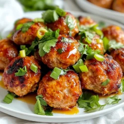 For this recipe, you need 1 pound of ground turkey. Turkey is lean, tasty, and a great base for meatballs. It absorbs flavors well, making it perfect for this dish. You will also need: - 1/4 cup breadcrumbs - 1/4 cup grated Parmesan cheese - 1/4 cup chopped green onions - 1 large egg - 3 cloves garlic, minced - 1 tablespoon fresh ginger, grated - 2 tablespoons soy sauce - 2 tablespoons honey - 2 tablespoons Sriracha sauce - 1 teaspoon sesame oil These ingredients add depth and richness. The breadcrumbs help bind the meatballs. The egg keeps them moist. Parmesan cheese gives a nice salty kick. Garlic and ginger add a warm, aromatic touch. For seasoning, use salt and pepper to taste. These basic seasonings highlight the other flavors. The honey and Sriracha balance sweetness with heat. Finally, sesame oil provides a hint of nuttiness. With these ingredients, you create a balanced mix of flavors and textures. Now, let’s get cooking! {{ingredient_image_1}} First, set your oven to 400°F (200°C). This is the perfect temperature for baking meatballs. Next, grab a baking sheet and line it with parchment paper. This helps prevent sticking and makes cleanup easy. In a large bowl, add the following ingredients: - 1 pound ground turkey - 1/4 cup breadcrumbs - 1/4 cup grated Parmesan cheese - 1/4 cup chopped green onions - 1 large egg - 3 cloves garlic, minced - 1 tablespoon fresh ginger, grated - 2 tablespoons soy sauce - 2 tablespoons honey - 2 tablespoons Sriracha sauce - 1 teaspoon sesame oil - Salt and pepper to taste Mix everything together using your hands. Be gentle with your mixing. Overmixing can lead to tough meatballs. You want a nice, soft texture. Now, it's time to form the meatballs. Roll the mixture into balls about the size of golf balls, around 1.5 inches wide. Place each ball on the baking sheet, giving them some space. Bake these in your preheated oven for 20 to 25 minutes. They should turn golden brown and be fully cooked. While the meatballs bake, prepare a drizzle. In a small bowl, mix extra honey and Sriracha to taste. This adds a sweet and spicy kick. Once the meatballs are done, drizzle this mix over the top. For the final touch, sprinkle fresh cilantro on top. This adds a nice pop of color and flavor. To keep your turkey meatballs tender, avoid overmixing the meat. When you mix, do it gently. The meat should just come together, not become a paste. Also, use breadcrumbs to add moisture. They help the meatballs stay soft. If you want more moisture, add a bit of milk to the mix. This small step can make a big difference. For a flavor boost, add more garlic or ginger. Fresh herbs also work well. Chopped cilantro gives a great taste. You can even try adding finely chopped bell peppers for extra crunch. If you like heat, add more Sriracha or a dash of red pepper flakes. Drizzling extra honey and Sriracha on top before serving adds a sweet and spicy kick. Serve your meatballs on a big platter. Drizzle them with the honey Sriracha mix for a nice look. Garnish with extra green onions and cilantro to make it pop. These meatballs pair well with steamed Jasmine rice or a fresh salad. You can even use them in a sub with crunchy veggies for a tasty sandwich. Enjoy these meatballs at parties or family dinners! Pro Tips Mix Gently: When combining the ingredients, mix just until combined to keep the meatballs tender. Overmixing can lead to a tough texture. Perfectly Sized: Aim for uniform golf ball-sized meatballs to ensure even cooking. A consistent size also helps with presentation. Use Fresh Ingredients: Fresh garlic and ginger enhance the flavor profile. Avoid pre-minced versions for the best taste. Adjust Spice Level: Modify the amount of Sriracha based on your heat preference. You can also serve extra Sriracha on the side for those who like it spicy! {{image_2}} If you want to switch up the meat, you can use ground chicken or lean beef. Both options keep the meatballs juicy and tasty. If you prefer a plant-based choice, try ground mushrooms or lentils. These choices add a nice twist while still holding the flavor. While honey Sriracha is amazing, you can explore other sauces. Try teriyaki for a sweet and savory touch. You can also use barbecue sauce for a smoky flavor. For a lighter option, mix soy sauce with lime juice. Each sauce gives your meatballs a fun new flavor. You can boost nutrition by adding veggies to your meatballs. Finely chopped bell peppers, carrots, or spinach blend well. You can also mix in spices like cumin or paprika for extra warmth. Fresh herbs, like parsley or basil, can add brightness to your dish. These additions make your meatballs more colorful and healthy. After you enjoy your Honey Sriracha Turkey Meatballs, store any leftovers in an airtight container. Place them in the fridge. They stay fresh for about three days. Make sure they cool down before you seal them. This helps keep them juicy and tasty. When you want to eat them again, simply take them out of the fridge. To reheat the meatballs, use the oven or microwave. If using the oven, preheat it to 350°F (175°C). Place the meatballs on a baking sheet and heat for about 10-15 minutes. If you prefer the microwave, put them on a microwave-safe plate. Heat for 1-2 minutes, checking every 30 seconds. This keeps them warm without drying them out. You can freeze the meatballs for later use. First, let them cool completely. Then, spread them out on a baking sheet. Freeze until solid, about 1-2 hours. After that, transfer them to a freezer-safe bag or container. Label it with the date. They can stay frozen for up to three months. When you're ready to eat, thaw them overnight in the fridge before reheating. Yes, you can make these meatballs ahead of time. Prepare the meatballs, but do not bake them. Place them on a baking sheet and cover with plastic wrap. You can store them in the fridge for up to 24 hours. When you are ready, bake them straight from the fridge. This saves time on busy days and tastes just as good. These meatballs pair well with many side dishes. You can serve them with steamed Jasmine rice, which soaks up the sauce well. A fresh salad adds a nice crunch and balance. You could also serve them in a sub roll for a tasty sandwich. For extra flavor, drizzle more honey and Sriracha on top before serving. To check if the meatballs are done, look for a golden brown color. You can also use a meat thermometer. The internal temperature should reach 165°F (75°C). If you don't have a thermometer, cut one open. The meat should no longer be pink, and the juices should run clear. This ensures they are safe to eat. We explored how to make delicious Honey Sriracha Turkey Meatballs. I shared easy steps, from mixing ground turkey to baking. You now know tips for tender meatballs and tasty variations. Storing and reheating your leftovers is simple and effective. Remember, these meatballs are versatile and can match any meal. Enjoy cooking and experimenting with flavors. Your kitchen adventures will be fun and rewarding!