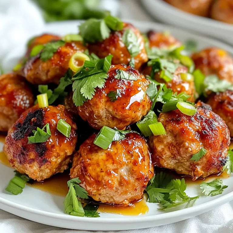 For this recipe, you need 1 pound of ground turkey. Turkey is lean, tasty, and a great base for meatballs. It absorbs flavors well, making it perfect for this dish. You will also need: - 1/4 cup breadcrumbs - 1/4 cup grated Parmesan cheese - 1/4 cup chopped green onions - 1 large egg - 3 cloves garlic, minced - 1 tablespoon fresh ginger, grated - 2 tablespoons soy sauce - 2 tablespoons honey - 2 tablespoons Sriracha sauce - 1 teaspoon sesame oil These ingredients add depth and richness. The breadcrumbs help bind the meatballs. The egg keeps them moist. Parmesan cheese gives a nice salty kick. Garlic and ginger add a warm, aromatic touch. For seasoning, use salt and pepper to taste. These basic seasonings highlight the other flavors. The honey and Sriracha balance sweetness with heat. Finally, sesame oil provides a hint of nuttiness. With these ingredients, you create a balanced mix of flavors and textures. Now, let’s get cooking! {{ingredient_image_1}} First, set your oven to 400°F (200°C). This is the perfect temperature for baking meatballs. Next, grab a baking sheet and line it with parchment paper. This helps prevent sticking and makes cleanup easy. In a large bowl, add the following ingredients: - 1 pound ground turkey - 1/4 cup breadcrumbs - 1/4 cup grated Parmesan cheese - 1/4 cup chopped green onions - 1 large egg - 3 cloves garlic, minced - 1 tablespoon fresh ginger, grated - 2 tablespoons soy sauce - 2 tablespoons honey - 2 tablespoons Sriracha sauce - 1 teaspoon sesame oil - Salt and pepper to taste Mix everything together using your hands. Be gentle with your mixing. Overmixing can lead to tough meatballs. You want a nice, soft texture. Now, it's time to form the meatballs. Roll the mixture into balls about the size of golf balls, around 1.5 inches wide. Place each ball on the baking sheet, giving them some space. Bake these in your preheated oven for 20 to 25 minutes. They should turn golden brown and be fully cooked. While the meatballs bake, prepare a drizzle. In a small bowl, mix extra honey and Sriracha to taste. This adds a sweet and spicy kick. Once the meatballs are done, drizzle this mix over the top. For the final touch, sprinkle fresh cilantro on top. This adds a nice pop of color and flavor. To keep your turkey meatballs tender, avoid overmixing the meat. When you mix, do it gently. The meat should just come together, not become a paste. Also, use breadcrumbs to add moisture. They help the meatballs stay soft. If you want more moisture, add a bit of milk to the mix. This small step can make a big difference. For a flavor boost, add more garlic or ginger. Fresh herbs also work well. Chopped cilantro gives a great taste. You can even try adding finely chopped bell peppers for extra crunch. If you like heat, add more Sriracha or a dash of red pepper flakes. Drizzling extra honey and Sriracha on top before serving adds a sweet and spicy kick. Serve your meatballs on a big platter. Drizzle them with the honey Sriracha mix for a nice look. Garnish with extra green onions and cilantro to make it pop. These meatballs pair well with steamed Jasmine rice or a fresh salad. You can even use them in a sub with crunchy veggies for a tasty sandwich. Enjoy these meatballs at parties or family dinners! Pro Tips Mix Gently: When combining the ingredients, mix just until combined to keep the meatballs tender. Overmixing can lead to a tough texture. Perfectly Sized: Aim for uniform golf ball-sized meatballs to ensure even cooking. A consistent size also helps with presentation. Use Fresh Ingredients: Fresh garlic and ginger enhance the flavor profile. Avoid pre-minced versions for the best taste. Adjust Spice Level: Modify the amount of Sriracha based on your heat preference. You can also serve extra Sriracha on the side for those who like it spicy! {{image_2}} If you want to switch up the meat, you can use ground chicken or lean beef. Both options keep the meatballs juicy and tasty. If you prefer a plant-based choice, try ground mushrooms or lentils. These choices add a nice twist while still holding the flavor. While honey Sriracha is amazing, you can explore other sauces. Try teriyaki for a sweet and savory touch. You can also use barbecue sauce for a smoky flavor. For a lighter option, mix soy sauce with lime juice. Each sauce gives your meatballs a fun new flavor. You can boost nutrition by adding veggies to your meatballs. Finely chopped bell peppers, carrots, or spinach blend well. You can also mix in spices like cumin or paprika for extra warmth. Fresh herbs, like parsley or basil, can add brightness to your dish. These additions make your meatballs more colorful and healthy. After you enjoy your Honey Sriracha Turkey Meatballs, store any leftovers in an airtight container. Place them in the fridge. They stay fresh for about three days. Make sure they cool down before you seal them. This helps keep them juicy and tasty. When you want to eat them again, simply take them out of the fridge. To reheat the meatballs, use the oven or microwave. If using the oven, preheat it to 350°F (175°C). Place the meatballs on a baking sheet and heat for about 10-15 minutes. If you prefer the microwave, put them on a microwave-safe plate. Heat for 1-2 minutes, checking every 30 seconds. This keeps them warm without drying them out. You can freeze the meatballs for later use. First, let them cool completely. Then, spread them out on a baking sheet. Freeze until solid, about 1-2 hours. After that, transfer them to a freezer-safe bag or container. Label it with the date. They can stay frozen for up to three months. When you're ready to eat, thaw them overnight in the fridge before reheating. Yes, you can make these meatballs ahead of time. Prepare the meatballs, but do not bake them. Place them on a baking sheet and cover with plastic wrap. You can store them in the fridge for up to 24 hours. When you are ready, bake them straight from the fridge. This saves time on busy days and tastes just as good. These meatballs pair well with many side dishes. You can serve them with steamed Jasmine rice, which soaks up the sauce well. A fresh salad adds a nice crunch and balance. You could also serve them in a sub roll for a tasty sandwich. For extra flavor, drizzle more honey and Sriracha on top before serving. To check if the meatballs are done, look for a golden brown color. You can also use a meat thermometer. The internal temperature should reach 165°F (75°C). If you don't have a thermometer, cut one open. The meat should no longer be pink, and the juices should run clear. This ensures they are safe to eat. We explored how to make delicious Honey Sriracha Turkey Meatballs. I shared easy steps, from mixing ground turkey to baking. You now know tips for tender meatballs and tasty variations. Storing and reheating your leftovers is simple and effective. Remember, these meatballs are versatile and can match any meal. Enjoy cooking and experimenting with flavors. Your kitchen adventures will be fun and rewarding!