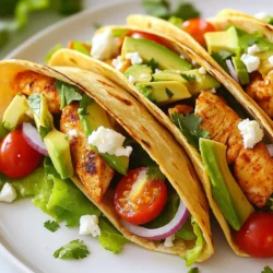 - 2 large chicken breasts, cut into thin strips - 2 tablespoons chipotle sauce - 1 teaspoon smoked paprika - 1 teaspoon garlic powder - 1 teaspoon cumin - 1 tablespoon olive oil - Salt and pepper to taste - 4 large whole wheat tortillas - 1 cup romaine lettuce, shredded - 1 cup cherry tomatoes, halved - ½ cup red onion, thinly sliced - ½ cup corn (fresh or frozen) - ½ cup black beans, rinsed and drained - ½ cup avocado, sliced - ½ cup feta cheese, crumbled - Fresh cilantro leaves, for garnish - Large bowl for mixing - Skillet for cooking - Cutting board and knife - Plate for assembling wraps - Grill or panini press (optional) {{ingredient_image_1}} Start by cutting two large chicken breasts into thin strips. In a bowl, mix the chicken with 2 tablespoons of chipotle sauce, 1 teaspoon of smoked paprika, 1 teaspoon of garlic powder, and 1 teaspoon of cumin. Add 1 tablespoon of olive oil, salt, and pepper to taste. Make sure to coat the chicken evenly. Let it sit for about 15 minutes. This step gives the chicken flavor and spice. Next, heat a skillet over medium-high heat. Add the marinated chicken strips to the hot skillet. Cook for 6-8 minutes, stirring often. You want the chicken to be brown and cooked through. Once done, remove the chicken from heat. This step ensures you get juicy and tender chicken for the wraps. Now, it’s time to build your wraps. Lay a large whole wheat tortilla flat on a clean surface. Start with a generous amount of shredded romaine lettuce in the center. Then, layer the cooked chicken strips on top. Next, add cherry tomatoes, red onion, corn, black beans, and avocado slices. Finish with crumbled feta cheese and a few fresh cilantro leaves. This step adds crunch and freshness to the wrap. To make your wraps crispy, use a panini press or a skillet. Grill each wrap for 2-3 minutes on each side. Look for a golden brown color. This step gives you a delightful crunch with every bite. If you want, cut the wraps in half diagonally for presentation. Serve with a dollop of sour cream or extra chipotle sauce for dipping. Enjoy! To marinate chicken well, use a bowl. Add chicken strips, chipotle sauce, and spices. I like smoked paprika, garlic powder, and cumin for flavor. Drizzle in olive oil, then mix it all together. Make sure each strip is covered. Let the chicken marinate for at least 30 minutes. For best results, marinate overnight in the fridge. This helps the flavors soak in deeply. For wraps, I prefer large whole wheat tortillas. They are sturdy and hold the filling well. You can also use spinach or tomato tortillas for color. If you want a low-carb choice, try lettuce wraps instead. They add a fresh crunch and are great for a lighter meal. Garnishing can make your wraps look more appealing. I like to cut the wraps in half diagonally. This shows off the colorful layers inside. Place them on a nice platter and add fresh cilantro on top. You can also serve with sour cream or extra chipotle sauce for dipping. This adds a fun touch and enhances the meal. Pro Tips Marinate for More Flavor: For an even deeper flavor, allow the chicken to marinate in the chipotle sauce and spices for at least 30 minutes, or up to overnight in the refrigerator. Use Fresh Ingredients: Opt for fresh corn and ripe avocados to enhance the taste and texture of your wraps. Fresh ingredients make a noticeable difference! Grill for Extra Crispiness: If you have a grill pan or a panini press, grilling the wraps for a few minutes adds a delightful crispy texture and beautiful grill marks. Customize Your Fillings: Feel free to swap in your favorite vegetables or proteins. Bell peppers, spinach, or even tofu can make great additions to these wraps! {{image_2}} You can easily make these wraps vegetarian. Swap the chicken for tofu or tempeh. Both options soak up the chipotle sauce well. For tofu, press it to remove extra water. Cut it into strips or cubes. Tempeh can be sliced thinly. Marinate them just like the chicken. Cook until golden brown and crispy. This makes a great meat-free meal that still packs a punch. If you want to kick up the spice, try different hot sauces. Sriracha or jalapeños add great heat. You can mix these with the chipotle sauce. For a smoky flavor, add a dash of cayenne pepper. Always taste as you go. This way, you find the right heat level for you. Don't be afraid to experiment with spices. For a low-carb option, use large lettuce leaves. Romaine or butter lettuce works best. Simply replace tortillas with the leaves. They make a fresh and crunchy wrap. Just fill them with the same tasty ingredients. This keeps the flavor while cutting carbs. You can enjoy a light and healthy meal without missing out. To store leftover wraps, place them in an airtight container. Make sure to keep them in the fridge. They stay fresh for about three days. If you want to avoid sogginess, wrap each one in foil or wax paper. This helps keep the tortillas soft and intact. You can freeze these wraps for future meals. First, wrap each one in plastic wrap. Then, place them in a freezer bag. Label the bag with the date. They can last up to three months in the freezer. When you're ready to eat, just take one out and let it thaw in the fridge overnight. To reheat the wraps and keep them crispy, use a skillet over medium heat. Cook each side for about 2-3 minutes. You can also use an oven. Preheat it to 350°F (175°C) and place the wraps on a baking sheet. Bake for about 10-15 minutes. This way, the wrap stays crunchy and delicious. Enjoy your tasty meal! Yes, you can use other proteins. Try turkey or shrimp. Both will work well. You can also use tofu for a vegetarian option. Just make sure to adjust cooking times. For chicken, cook until it reaches 165°F for safety. If you don't have feta cheese, use goat cheese or queso fresco. Both add great flavor. You can also skip cheese entirely for a lighter wrap. Just add more veggies for texture. Chipotle sauce gives these wraps a nice kick. They are spicy but not overwhelming. If you like mild flavors, use less chipotle sauce. You can also add sour cream to cool down the heat. Yes, you can prepare wraps ahead of time. Just assemble and wrap them tightly. Store in the fridge for up to one day. If you want them crispy, grill right before serving. You learned how to make tasty spicy chipotle chicken wraps from start to finish. We covered ingredients, cooking steps, and creative ideas for variations. Remember, marinating is key for flavor. Choose your tortillas wisely, and don’t forget garnishes. You can switch proteins or make it vegetarian too. Store leftovers properly to enjoy later. With these tips, you can make great wraps anytime. Enjoy your cooking journey and let your wraps shine!