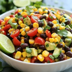 To make Zesty Black Bean Corn Salad, gather these ingredients: - 1 can (15 oz) black beans, rinsed and drained - 1 cup fresh or frozen corn (thawed if frozen) - 1 red bell pepper, diced - 1 small red onion, finely chopped - 1 cup cherry tomatoes, halved - 1 avocado, diced - 1/4 cup cilantro, chopped - 1 jalapeño, finely chopped (optional for heat) - 3 tablespoons lime juice - 2 tablespoons olive oil - 1 teaspoon ground cumin - Salt and pepper to taste This salad is full of healthy ingredients. Each serving gives you a good mix of nutrients. It offers protein from black beans and healthy fats from avocado. You also get fiber from beans and corn. Plus, the veggies add vitamins and minerals. You can make this salad your own by adding more ingredients. Here are some fun ideas: - Diced cucumber for crunch - Chopped green onions for extra flavor - Crumbled feta cheese for creaminess - Chopped mango for a sweet twist - Black olives for a briny taste These add-ins will change the flavor and texture. Feel free to mix and match! {{ingredient_image_1}} Start by gathering all your ingredients. You will need black beans, corn, bell pepper, onion, cherry tomatoes, avocado, and cilantro. If you want heat, grab a jalapeño. Rinse and drain the black beans first. If you use frozen corn, make sure it is thawed. Dice the red bell pepper and chop the red onion finely. Then, cut the cherry tomatoes in half. Lastly, dice the avocado and chop the cilantro. In a small bowl, whisk together lime juice, olive oil, ground cumin, salt, and pepper. This dressing adds a zesty kick to the salad. Mix it until it is well combined. The lime juice brightens the flavors. The cumin brings warmth to the dish. Adjust the salt and pepper to your taste. In a large mixing bowl, combine the black beans, corn, red bell pepper, red onion, cherry tomatoes, and avocado. If you like spice, add the jalapeño now. Drizzle the dressing over the salad mixture. Gently toss everything together. Make sure all the ingredients are coated with the dressing. Finally, fold in the chopped cilantro. Taste the salad and add more salt or pepper if needed. Let it sit for at least 15 minutes. This allows all the flavors to come together. To boost the taste of your salad, try these ideas: - Add lime zest for a bright kick. - Mix in a dash of chili powder for warmth. - Use fresh herbs like parsley for extra flavor. - Swap black beans for pinto beans for a new twist. These simple changes can make your salad pop with flavor. How you serve the salad matters. Here are some ideas: - Use a large, colorful bowl to catch the eye. - Top with extra cilantro for a fresh look. - Add lime wedges on the side for a touch of flair. - Serve in individual cups for a fun twist at parties. A beautiful salad makes people want to eat! You can prepare parts of this salad ahead of time: - Chop veggies the day before to save time. - Mix the dressing and store it in the fridge. - Combine the salad items, but leave out the avocado until serving. This way, you keep everything fresh and tasty! Pro Tips Fresh Ingredients Are Key: Use the freshest produce you can find for maximum flavor and texture in your salad. Customize Your Heat Level: Adjust the amount of jalapeño to suit your spice preference, or omit it altogether for a milder salad. Let It Rest: Allowing the salad to sit for at least 15 minutes before serving enhances the flavors as they meld together. Perfect Pairing: This salad pairs wonderfully with grilled chicken or fish, making it a great side dish for summer barbecues. {{image_2}} You can switch up ingredients for a twist. Try using canned chickpeas instead of black beans. They add a nice texture. You can also use diced green bell pepper for a milder flavor. If you love spice, add more jalapeño or try serrano peppers. For a sweet touch, mix in diced mango or pineapple. Fresh herbs like parsley or basil can also brighten the dish. This salad is versatile. Serve it as a side dish with grilled chicken or fish. It also works well as a topping for tacos or burritos. You can even use it as a filling for wraps. For a quick lunch, enjoy it on its own or with tortilla chips. It makes a great addition to a picnic or barbecue. This salad fits many diets. It is vegan and gluten-free. If you are on a low-carb diet, skip the corn and use diced zucchini instead. You can also make it more hearty by adding quinoa or brown rice. For those avoiding oil, use a splash of vinegar instead of olive oil. Store your Zesty Black Bean Corn Salad in an airtight container. This keeps it fresh. Place it in the fridge right after serving. The cool temperature helps keep the flavors bright. If you add avocado, eat it within two days. The avocado can turn brown quickly. Freezing this salad is not recommended. The texture of the ingredients can change. Beans and corn may lose their crunch when thawed. If you want to save some, just freeze the beans and corn separately. You can use them later in other recipes. In the fridge, your Zesty Black Bean Corn Salad will last about three days. After that, the quality drops. If you see any brown spots or off smells, it’s best to toss it. Always trust your senses when deciding if food is still good. To add heat, use more jalapeño. You can also try adding diced serrano peppers. If you like a smoky flavor, add a pinch of smoked paprika. Hot sauce is another great choice to spice things up. Always taste as you go. This way, you can adjust the heat to your liking. Yes, you can make this salad ahead of time. I recommend making it a few hours before serving. This gives the flavors time to blend. Just keep it in the fridge until you’re ready to eat. If you add avocado, wait until serving time to mix it in. This keeps the avocado fresh and green. This salad pairs well with many dishes. Serve it with grilled chicken or fish for a healthy meal. It also goes great with tacos or burritos. For a light lunch, enjoy it with tortilla chips. You can even use it as a topping for nachos. The options are endless! You learned how to create a Zesty Black Bean Corn Salad with easy steps. We covered key ingredients, nutrition facts, and optional add-ins. I shared tips for flavor and presentation, along with variations for different diets. Lastly, I explained how to store and preserve your salad. Use this guide to make a fresh, tasty salad that fits your needs. Enjoy your cooking and impress your friends!