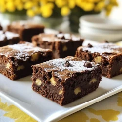 To make delightful mocha espresso brownies, gather these key ingredients: - 1 cup unsalted butter, melted - 2 cups granulated sugar - 4 large eggs - 1 teaspoon vanilla extract - 1 cup all-purpose flour - 1/2 cup unsweetened cocoa powder - 1 teaspoon baking powder - 1/2 teaspoon salt - 1 tablespoon instant espresso powder - 1 cup semi-sweet chocolate chips These elements create a rich and chocolatey base that pairs perfectly with espresso. You can enhance your brownies with these optional add-ins: - 1/2 cup chopped walnuts - Powdered sugar for dusting Adding walnuts gives a nice crunch. Dusting with powdered sugar adds a sweet touch. To prepare these brownies, you will need: - A 9x13-inch baking pan - Mixing bowls - A whisk or spatula - An oven Using the right tools makes baking easier and more fun. Get ready to enjoy some delicious brownies! {{ingredient_image_1}} First, you need to prepare your oven and pan. Preheat your oven to 350°F (175°C). This temperature ensures even baking. Next, take a 9x13-inch baking pan and grease it well. Use butter or non-stick spray. This step helps the brownies come out easily later. Now, let’s make the brownie batter. In a large mixing bowl, pour in 1 cup of melted butter and 2 cups of granulated sugar. Stir them together until they blend well. It should look smooth and shiny. Next, add 4 large eggs, one at a time. Mix well after each egg. Then, stir in 1 teaspoon of vanilla extract. In another bowl, sift together 1 cup of all-purpose flour, 1/2 cup of unsweetened cocoa powder, 1 teaspoon of baking powder, 1/2 teaspoon of salt, and 1 tablespoon of instant espresso powder. This helps mix the dry ingredients and removes lumps. Gradually fold this mixture into the wet ingredients. Be gentle and don’t overmix. Finally, fold in 1 cup of semi-sweet chocolate chips and, if you like, 1/2 cup of chopped walnuts. These add great flavor and texture. Pour the batter into your greased baking pan. Spread it evenly to ensure it bakes well. Place the pan in your preheated oven. Bake for 25-30 minutes. Check doneness by inserting a toothpick in the center. It should come out with a few moist crumbs, not wet batter. Once done, take the pan out and let it cool on a wire rack for about 15 minutes. This cooling time helps the brownies set. After they cool, cut them into squares. If you want, dust the top with powdered sugar for a nice finish. Enjoy your rich and decadent mocha espresso brownies! To make perfect brownies, start by measuring your ingredients accurately. Use a kitchen scale for the best results. Always melt the butter and let it cool slightly. This method gives the brownies a nice texture. Mix the butter and sugar well. Combine them until creamy, then add eggs one by one. This step helps create a rich and moist brownie. To boost the mocha and espresso taste, use high-quality instant espresso powder. You can add more if you like a stronger coffee flavor. Adding a pinch of salt can enhance the sweetness and richness. Mixing in semi-sweet chocolate chips also adds depth. Try pairing the brownies with a scoop of coffee ice cream for an extra treat. One common mistake is overmixing the batter. This can make brownies tough. Always mix just until combined. Another mistake is not letting brownies cool before cutting. Cutting too soon can make them fall apart. Also, avoid baking them for too long. Check for doneness with a toothpick; it should come out with some moist crumbs, not clean. Pro Tips Use Fresh Espresso Powder: Ensure your instant espresso powder is fresh for the best flavor. Older powders can lose potency and affect the overall taste of your brownies. Don’t Overmix: When combining the wet and dry ingredients, mix until just combined. Overmixing can lead to dense and tough brownies. Check for Doneness: Since ovens vary, start checking your brownies a few minutes before the suggested baking time. They should be set but still slightly moist in the center. Enhance with Toppings: Consider adding a drizzle of chocolate or caramel sauce on top after cooling for an extra indulgent touch! {{image_2}} You can make a gluten-free version of these brownies. Use a gluten-free flour blend instead of all-purpose flour. Most blends work well in recipes like this. Just swap it out 1:1. This change lets everyone enjoy the rich taste without the gluten. For a vegan option, you have some easy swaps. Replace the eggs with flaxseed meal. Mix 1 tablespoon of flaxseed meal with 2.5 tablespoons of water. Let it sit for a few minutes to thicken. Use coconut oil instead of butter. This keeps the rich flavor while making it plant-based. You can also play with nuts and chocolate types. Try pecans or almonds for a different crunch. You can use dark chocolate chips for a more intense flavor. White chocolate chips add a sweet twist. Mix and match to find your favorite combo! To keep your mocha espresso brownies fresh, place them in an airtight container. This helps lock in moisture. Store them at room temperature for up to four days. If you want to keep them longer, refrigeration is an option. Just remember, brownies can dry out in the fridge. For best results, wrap them in plastic wrap before placing them in a container. If you want to save your brownies for later, freezing works great. First, allow them to cool completely. Then, cut the brownies into squares. Wrap each square in plastic wrap tightly. Place the wrapped brownies in a freezer-safe bag or container. This helps prevent freezer burn. You can freeze them for up to three months. When you’re ready to enjoy, just take out what you need. To reheat brownies, first, let them thaw if frozen. You can microwave them for about 10-15 seconds for a warm treat. If you prefer the oven, preheat it to 350°F. Place the brownies on a baking sheet and heat them for about 5-10 minutes. This keeps them soft and gooey. Add a scoop of ice cream on top for an extra special treat! Yes, you can use different types of chocolate. Dark chocolate gives a richer taste. Milk chocolate adds sweetness and creaminess. I suggest using semi-sweet chocolate chips for balance. You can mix and match for fun flavors. You can check if brownies are done using a toothpick. Insert it in the center. If it comes out with a few moist crumbs, they are ready. If it’s wet with batter, bake for a few more minutes. Remember, they will continue to cook as they cool. If your brownies are too fudgy, try baking them a bit longer. Check them every few minutes after the 25-minute mark. You can also reduce the butter next time. Adjusting the baking time or ingredients helps achieve the desired texture. Yes, you can use brewed coffee instead of espresso powder. Use about 1 tablespoon of strong coffee for every teaspoon of espresso powder. This swap adds a different flavor but still gives that rich mocha taste. You now have all the tools to bake delicious mocha espresso brownies. We covered the main ingredients, step-by-step instructions, and tips for perfect results. Don't forget the cool variations, like gluten-free and vegan options. Storing your brownies properly keeps them fresh for longer. Remember, if you run into problems, I’ve answered common questions in the FAQ section. Use these tips to make your brownies a hit with family and friends. Enjoy the process, and happy baking!