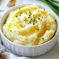 To make the creamy roasted garlic mashed potatoes, you need the following ingredients: - 2 pounds Yukon Gold potatoes, peeled and cut into cubes - 1 whole head of garlic - 1 cup heavy cream - 4 tablespoons unsalted butter - Salt and pepper to taste - 2 tablespoons fresh chives, chopped (for garnish) - 1 teaspoon olive oil These ingredients work together to create a rich and savory dish. Yukon Gold potatoes give a buttery taste and creamy texture. Roasted garlic adds a sweet and rich flavor. Heavy cream and butter create a smooth mouthfeel that makes every bite delightful. Don't forget to use fresh chives for a nice garnish and added taste. Make sure your garlic is whole and fresh to achieve the best flavor. Each ingredient plays a key role in making this dish a hit. The balance of flavors makes these mashed potatoes a perfect side dish for any meal. {{ingredient_image_1}} First, preheat your oven to 400°F (200°C). This warms up the oven for roasting. Next, take the whole head of garlic. Slice off the top to show the cloves. Drizzle a little olive oil on it. Wrap the garlic in aluminum foil. Place it in the oven. Roast it for about 30-35 minutes. The cloves will turn soft and sweet. While the garlic roasts, grab 2 pounds of Yukon Gold potatoes. Peel them and cut them into cubes. Place the cubes in a large pot. Cover them with cold water. Add a generous pinch of salt. Bring the water to a boil. Then, lower the heat to a simmer. Cook the potatoes until they are tender, about 15-20 minutes. Once the potatoes are soft, drain them. Return them to the pot. Now, squeeze the roasted garlic cloves into the pot. Add 1 cup of heavy cream and 4 tablespoons of unsalted butter. Mash everything together. You can use a potato masher or a hand mixer for a fluffier texture. Season with salt and pepper to taste. Mix well. Your creamy roasted garlic mashed potatoes are ready to serve! Garnish with fresh chives for color and flavor. To create the best mashed potatoes, start with Yukon Gold potatoes. They offer a creamy texture. Make sure to cut them into even cubes. This helps them cook evenly. After boiling, drain the potatoes well. Excess water can make them watery. Use a potato masher or a hand mixer. For fluffier potatoes, mix them gently. Avoid over-mixing to keep them light. Roasting garlic adds a sweet and nutty flavor. This enhances the taste of the potatoes. Don't skip the heavy cream and butter. They create a rich and smooth base. Adjust the salt and pepper to your liking. You can also add some grated cheese for extra creaminess. Fresh chives on top add a nice color and taste. If you're short on time, use a food processor. It can mash the potatoes quickly. You can roast the garlic ahead of time too. Store it in the fridge for a few days. Boil the potatoes while the garlic roasts. This cuts down the overall cooking time. Set a timer for each step to stay on track. Pro Tips Use Yukon Gold Potatoes: These potatoes have a buttery flavor and creamy texture, making them ideal for mashed potatoes. Don't Rush the Roasting: Roasting garlic slowly at a lower temperature enhances its sweetness and depth of flavor. Warm the Cream and Butter: Heating the cream and butter before adding them to the potatoes helps maintain the temperature and ensures a creamy consistency. Experiment with Add-ins: Try adding sour cream, cream cheese, or even roasted garlic for a different flavor twist. {{image_2}} You can use other potato types for your creamy roasted garlic mashed potatoes. Russet potatoes work well for a fluffier texture. They have a high starch content that makes them light. Red potatoes give a creamier taste but keep some texture. They have a smooth skin and cook quickly. Sweet potatoes are another fun twist. They add a touch of sweetness and a vibrant color. Just remember to adjust your cooking time based on the potato type. If you want a dairy-free version, you have great choices. Instead of heavy cream, use coconut milk or almond milk. They both add a nice flavor. You can also swap butter for a plant-based option like vegan butter. Another idea is to use olive oil for a lighter dish. This keeps your mashed potatoes creamy without any dairy. Be sure to check the labels for hidden dairy. Herbs and spices can make your mashed potatoes even better. Fresh herbs like rosemary or thyme add an earthy taste. Chives are a classic choice; they give a mild onion flavor. For a spicy kick, add a pinch of cayenne pepper or garlic powder. You can also mix in some cheese if you like. Parmesan or cheddar can add a rich, savory note. Just remember to mix them in gently to keep the creamy texture. You can store leftover creamy roasted garlic mashed potatoes in the fridge. Place them in an airtight container. They will stay fresh for up to three days. Make sure to let them cool completely before sealing. This helps keep them creamy. To freeze mashed potatoes, first cool them fully. Then, pack them in a freezer-safe container. They can last up to two months in the freezer. When you want to use them, defrost them overnight in the fridge before reheating. Reheating mashed potatoes is easy. You can use the microwave or stove. If using a microwave, heat in short bursts. Stir in between to warm evenly. On the stove, add a splash of heavy cream or milk to keep them creamy. Heat gently on low until warm. Yes, you can make these mashed potatoes ahead of time. Cook and mash them as usual. Then, store them in an airtight container. Keep them in the fridge for up to three days. When you are ready to serve, reheat them gently on the stove or in the microwave. Stir in a little extra cream or butter to keep them creamy. You can use milk or half-and-half as a lighter option. For a richer taste, try using sour cream or cream cheese. If you want a dairy-free choice, coconut milk works well. Just remember, these substitutes may change the flavor a bit, but they can still create a tasty dish. To make these mashed potatoes vegan, replace the heavy cream with almond milk or any plant-based milk. Use vegan butter instead of unsalted butter to keep the flavor rich. You can also add nutritional yeast for a cheesy taste. This way, you still enjoy creamy mashed potatoes without any animal products. This blog covered how to make creamy mashed potatoes. We listed key ingredients, such as Yukon Gold potatoes and garlic. I shared step-by-step instructions for preparing, cooking, and seasoning them. You learned useful tips to get the best texture and flavor. I also offered variations to suit your taste and storage advice. Now you can create delicious mashed potatoes anytime. Enjoy experimenting with flavors and making this classic dish your own.