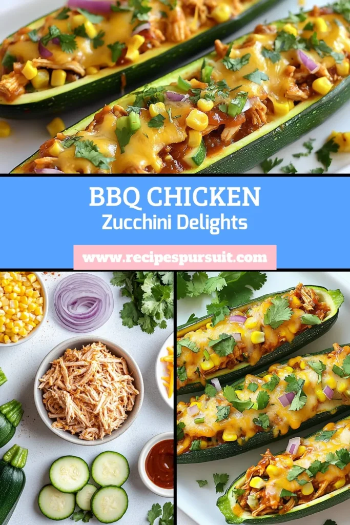 Savor delicious BBQ Chicken Zucchini Boats, a perfect blend of healthy stuffed zucchini recipes and homemade barbecue chicken. These cheesy zucchini boat ideas are packed with flavor and nutrition, making them a must-try in your kitchen. With simple ingredients and easy steps, you can enjoy these tasty zucchini boat recipes any night of the week. Save this recipe for a fulfilling meal! #BBQChickenZucchiniBoats #HealthyRecipes #ZucchiniBoatRecipes #CheesyZucchini
