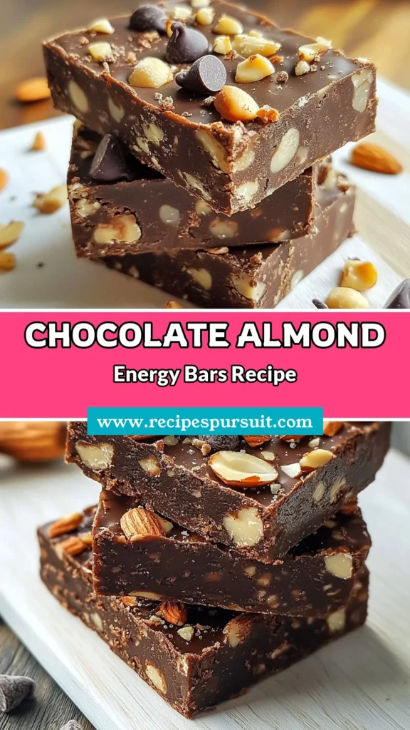 Indulge in these delicious Chocolate Almond Energy Bars! Perfect as Healthy Snack Bars, these No-Bake Energy Bars are 100% gluten-free, making them a guilt-free treat. Made with simple ingredients like almond butter, rolled oats, and dark chocolate, this Almond Butter Recipe is quick and easy to prepare. Enjoy a nutritious boost anytime! Save this recipe for your snack cravings! #HealthySnacks #NoBake #GlutenFree #EnergyBars