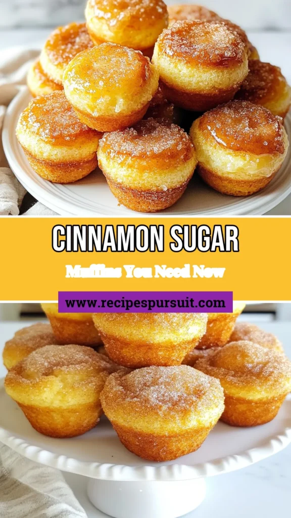 Indulge in the delight of these Cinnamon Sugar Doughnut Muffins! This easy muffin recipe brings together the best of muffins and doughnuts with a heavenly cinnamon topping. Perfect for breakfast or a sweet treat, these homemade cinnamon muffins are sure to impress. Follow this simple doughnut muffins recipe and enjoy fluffy goodness in every bite. Save this recipe for a delicious brunch! #CinnamonSugarMuffins #DoughnutMuffinsRecipe #EasyMuffinRecipes #HomemadeCinnamonMuffins