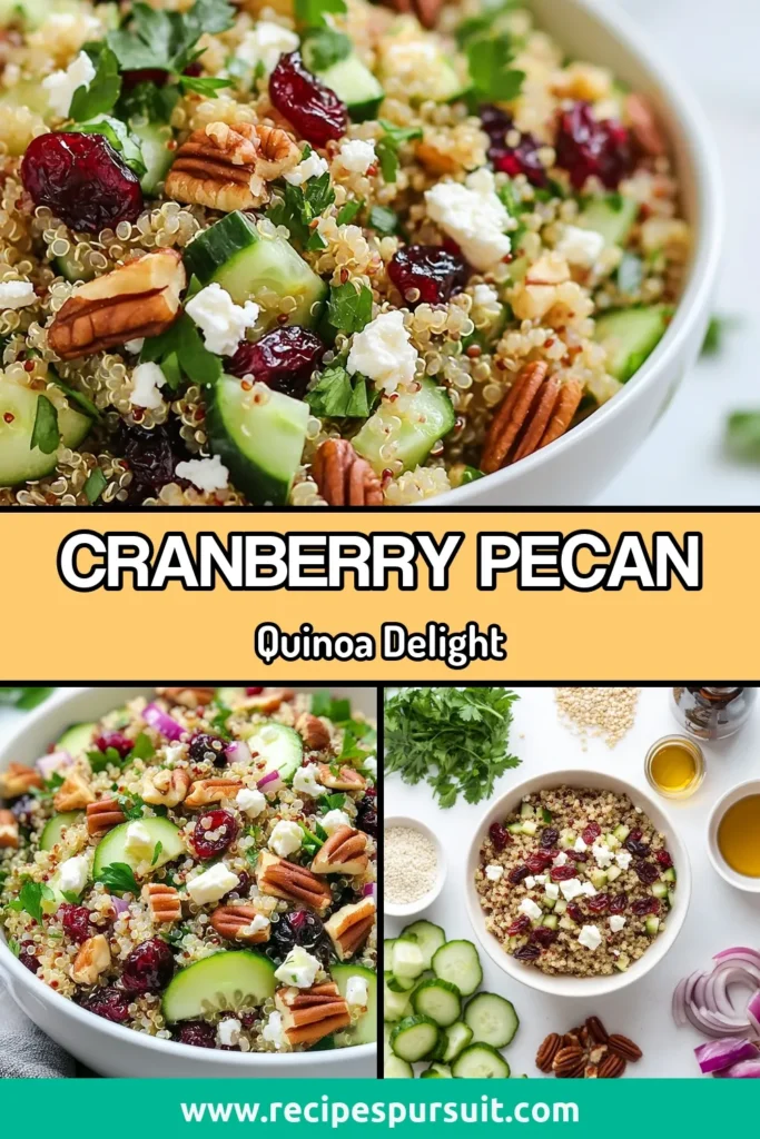 Discover the perfect holiday dish with this delicious Cranberry Pecan Quinoa Salad! Packed with nutrients and vibrant flavors, this healthy quinoa salad recipe combines quinoa with cranberries and pecans for a festive twist. It’s an easy vegetarian quinoa salad that’s great as a side or main course. Try it today and impress your guests! Save this recipe for your next gathering! #QuinoaSalad #HealthyRecipes #Vegetarian #FestiveSalad