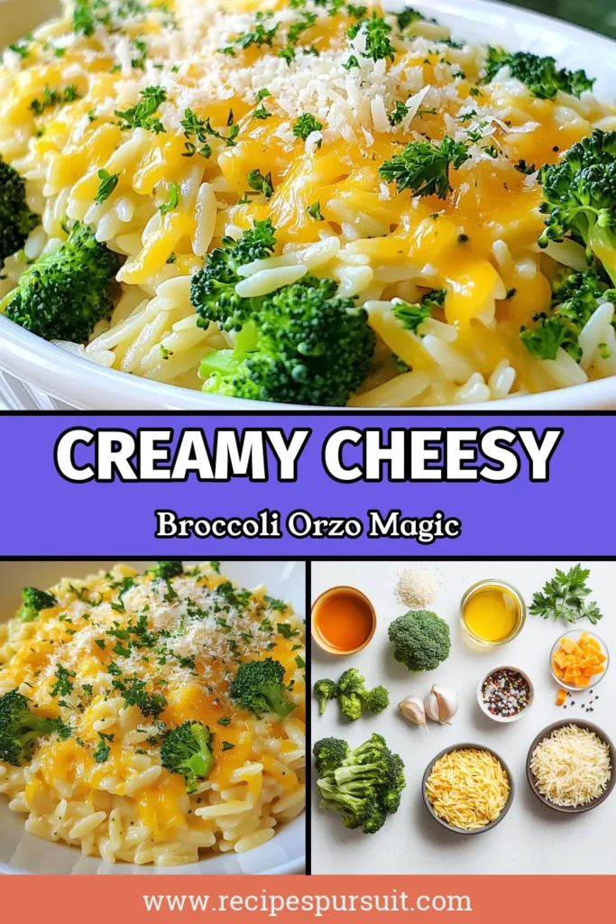 Indulge in this creamy broccoli cheddar orzo, an easy comfort food recipe that will delight your taste buds! This cheesy orzo pasta recipe combines tender broccoli with melty cheddar for a delicious vegetable orzo pasta meal that the whole family will love. Perfect for quick weeknight dinners, this dish is ready in just 30 minutes. Save this creamy broccoli cheddar orzo recipe for a cheesy twist on comfort food! #ComfortFood #CheesyOrzo #VegetablePasta #EasyRecipes