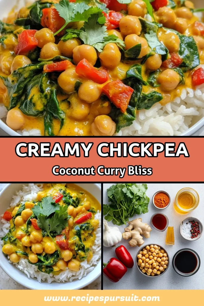 Whip up a delightful Coconut Chickpea Curry that’s perfect for a quick and nutritious meal! This easy chickpea curry, made with rich coconut milk, is not only vegan but also gluten-free, making it ideal for everyone. Packed with flavor from red curry paste and fresh veggies, this simple recipe is a must-try! Enjoy it over rice or quinoa for a satisfying dish. Save this easy coconut chickpea curry recipe now! #VeganCurryRecipes #ChickpeaCurryWithCoconutMilk #GlutenFreeChickpeaRecipes #EasyChickpeaCurry