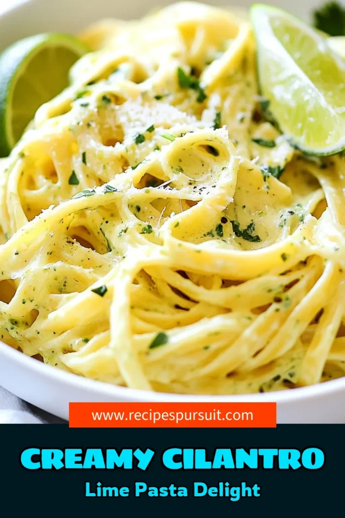 Indulge in this creamy cilantro lime pasta, a delicious vegetarian pasta dish that combines fettuccine with cream sauce for a zesty twist. This easy cilantro lime pasta recipe is perfect for weeknight dinners or impressing friends. Ready in just 25 minutes, it features fresh ingredients like garlic, lime, and cilantro. Don’t miss out on this flavor-packed meal! Save it for later! #CreamyCilantroLimePasta #EasyPastaRecipes #VegetarianPasta #FettuccineWithCreamSauce