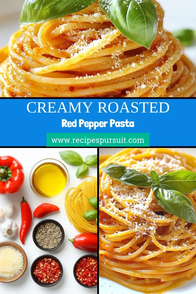 Indulge in this delicious roasted red pepper pasta, featuring a creamy red pepper sauce that’s perfect for dinner! This easy pasta recipe is not only satisfying but also a flavorful vegetarian pasta dish. For a dairy-free pasta recipe, simply swap in coconut cream and nutritional yeast. Elevate your weeknight meals with this simple recipe that everyone will love. Save this recipe now and enjoy a delightful meal! #RoastedRedPepperPasta #EasyPastaRecipes #VegetarianPasta #DairyFreeCooking