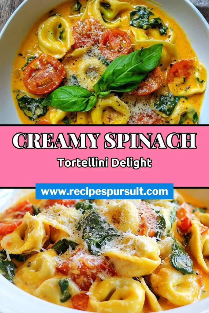 Discover this easy and delicious Creamy Tomato Spinach Tortellini recipe that combines the richness of a vegetarian tortellini creamy sauce with fresh, healthy ingredients. Perfect for busy nights, this quick pasta recipe will impress everyone at your table. Ready in just 20 minutes, it’s a must-try Italian spinach tortellini meal. Save this recipe for a delightful dinner tonight! #TortelliniRecipes #VegetarianMeals #QuickDinnerIdeas #ItalianCuisine