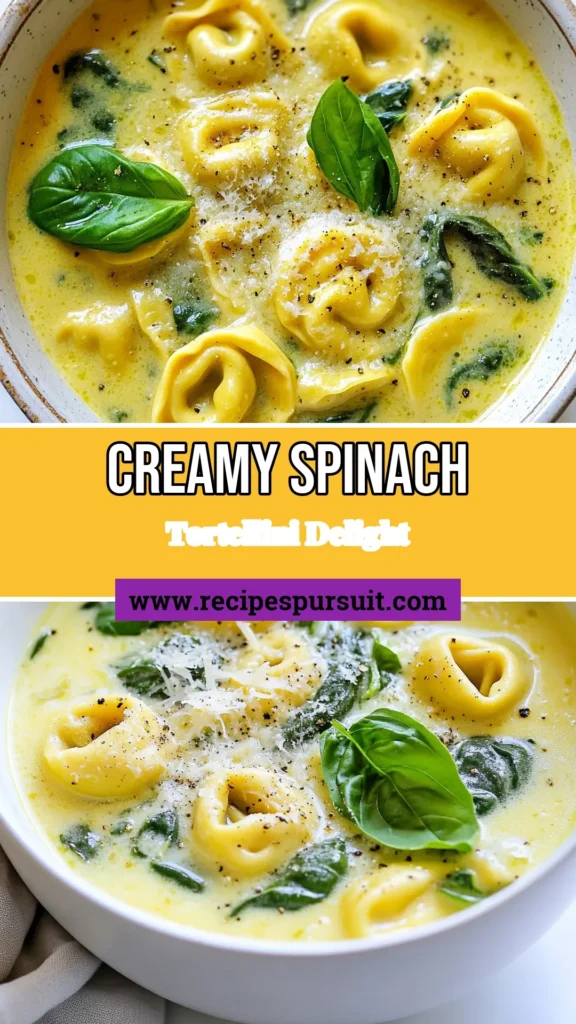 Savor the rich flavors of this creamy tortellini soup! This easy creamy soup recipe features fresh cheese tortellini and vibrant spinach, making it a perfect addition to your Italian soup recipes. Crafted with vegetable broth soup for a wholesome touch, this spinach tortellini recipe is sure to impress. Ready in just 25 minutes, it's ideal for busy weeknights. Try it today and elevate your meal! #CreamyTortelliniSoup #ItalianRecipes #SoupLovers #EasyDinnerIdeas