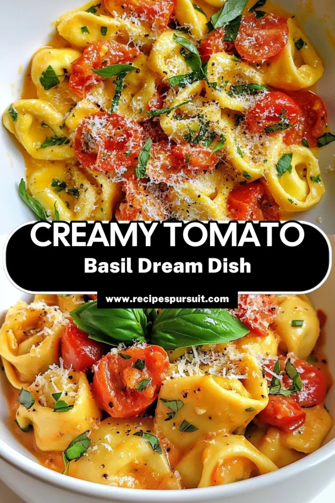 Indulge in this Creamy Tomato Basil Tortellini, a delightful Cheese Tortellini Recipe that's perfect for quick dinner recipes. With a rich tomato basil sauce and fresh basil, this easy pasta dish is both satisfying and simple to prepare. Ready in just 25 minutes, it's ideal for busy weeknights. Don&rsquo;t miss out on this delicious meal&mdash;save this recipe for your next dinner! #CreamyTomatoBasilTortellini #EasyPastaDishes #QuickDinnerRecipes #TomatoBasilSauce