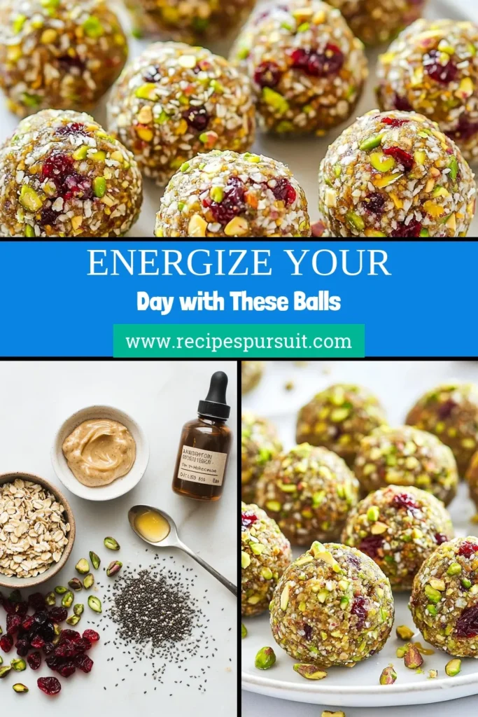 Looking for a delicious and nutritious snack? Try these Cranberry Pistachio Energy Balls! This healthy energy ball recipe is packed with almond butter, oats, and chia seeds, making it the perfect no-bake snack idea. Craft your own homemade protein balls in just 45 minutes, and enjoy the sweet and nutty combination. Perfect for a quick energy boost throughout the day. Save this recipe and fuel your adventures! #EnergyBalls #HealthySnacks #NoBake #ProteinBalls